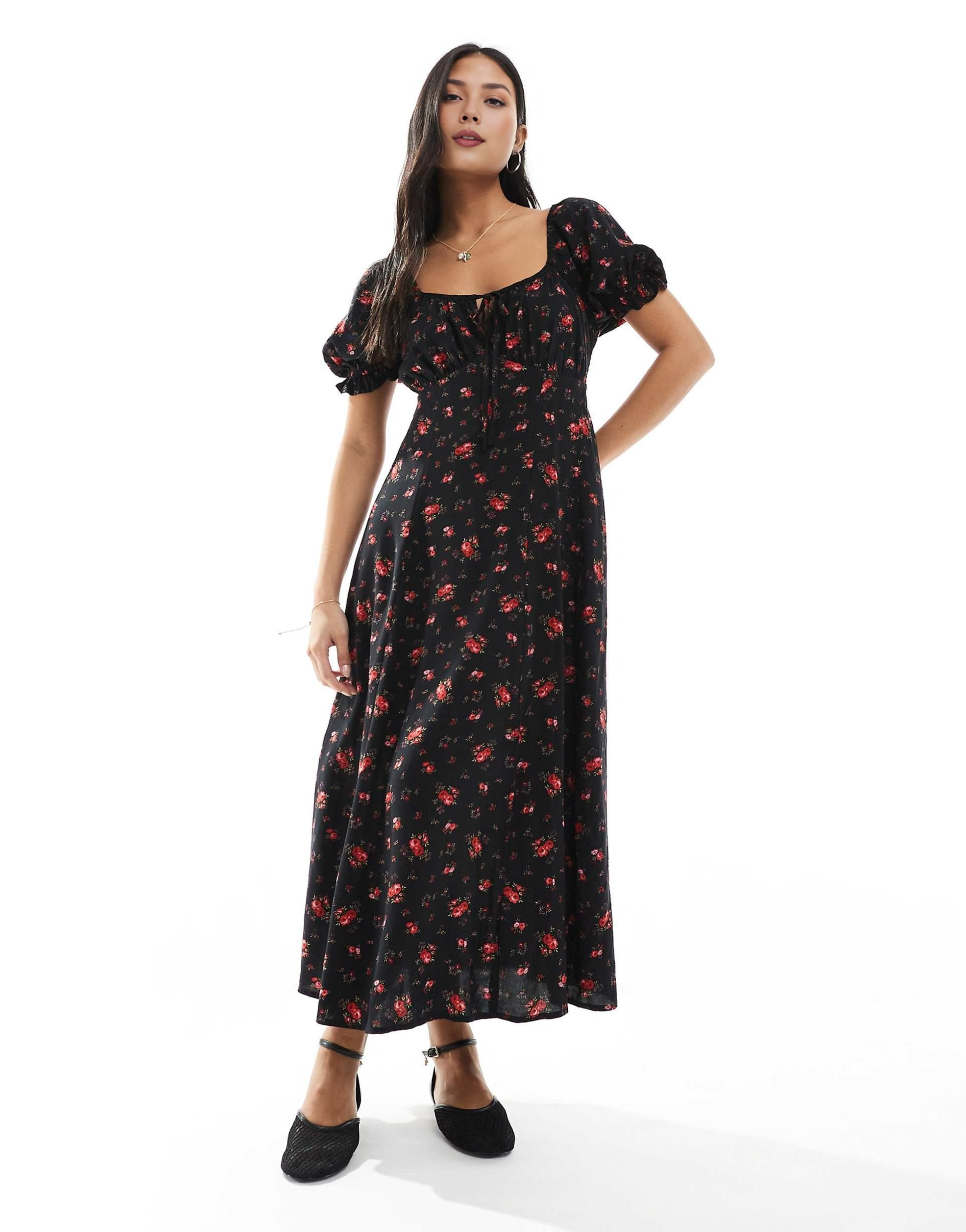 floral midi dress, garden dress, summer holiday dress