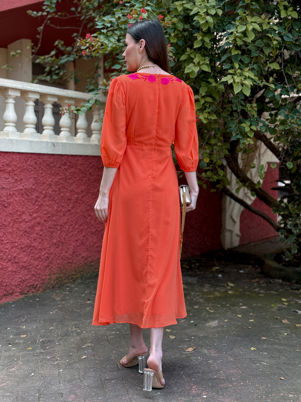 Coral Grace Midi Dress