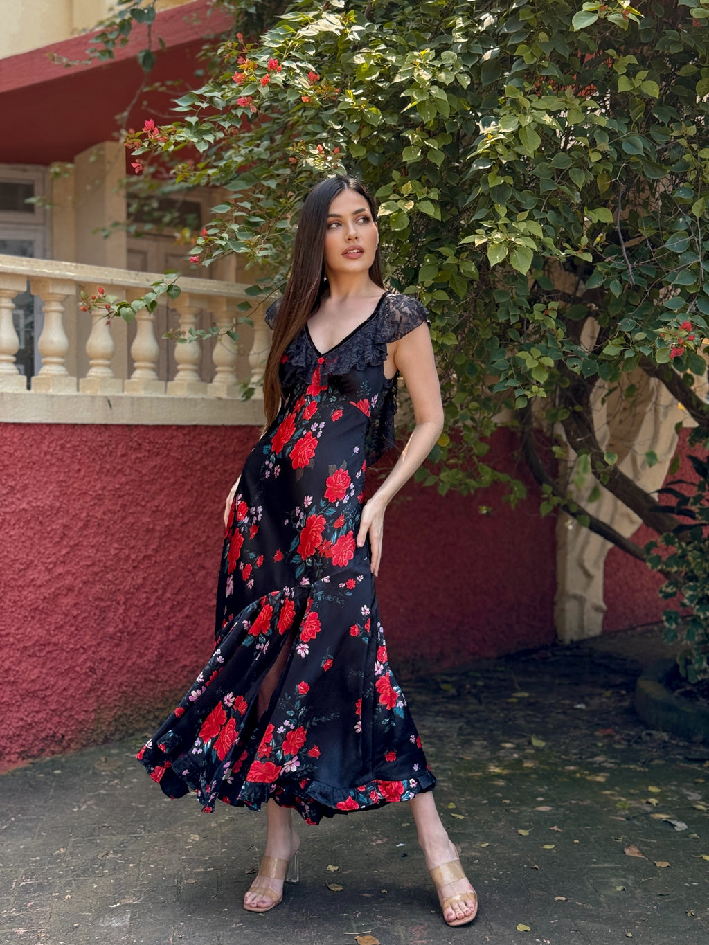 Rosa Noir Midi Dress