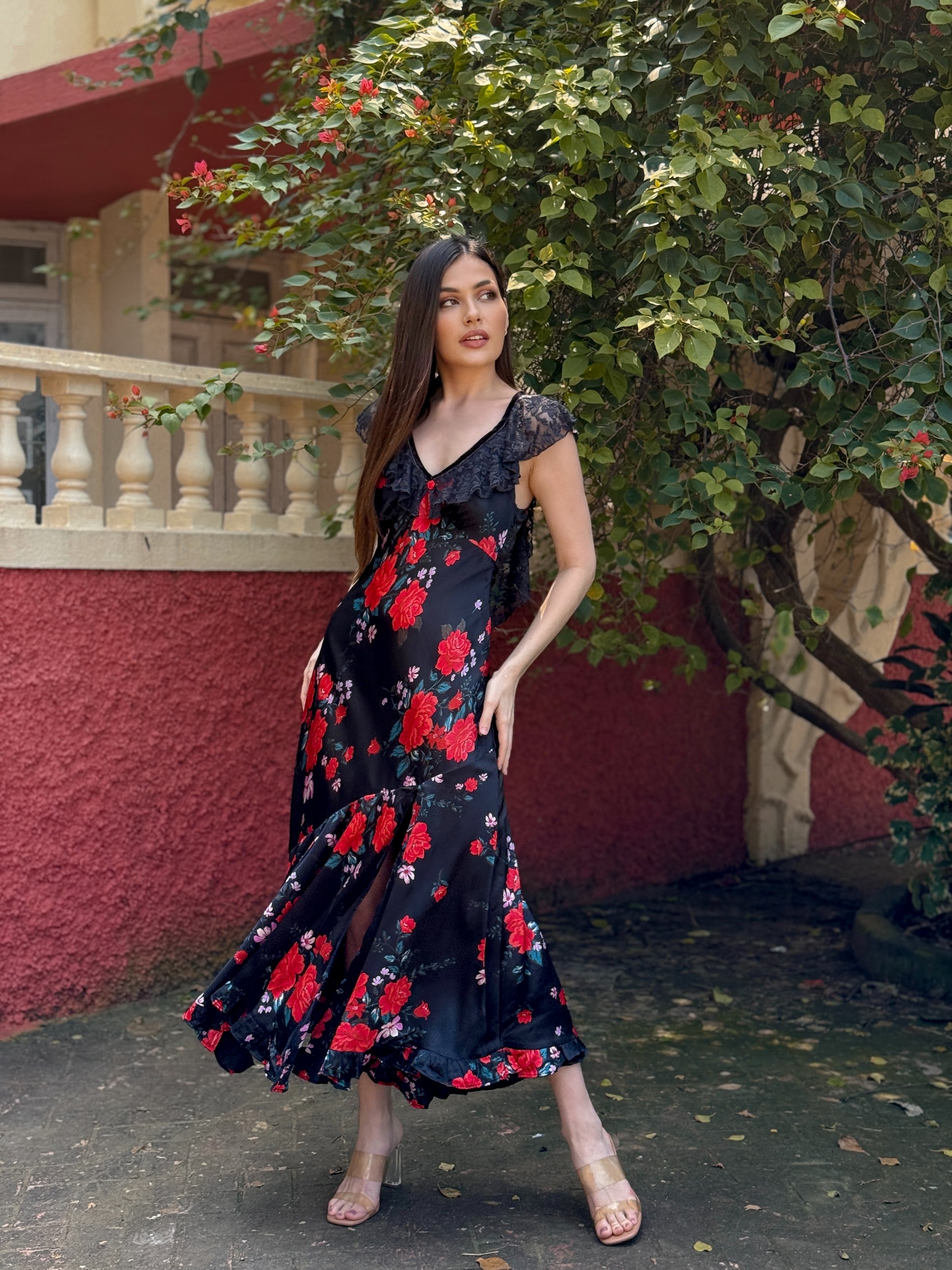 Rosa Noir Midi Dress