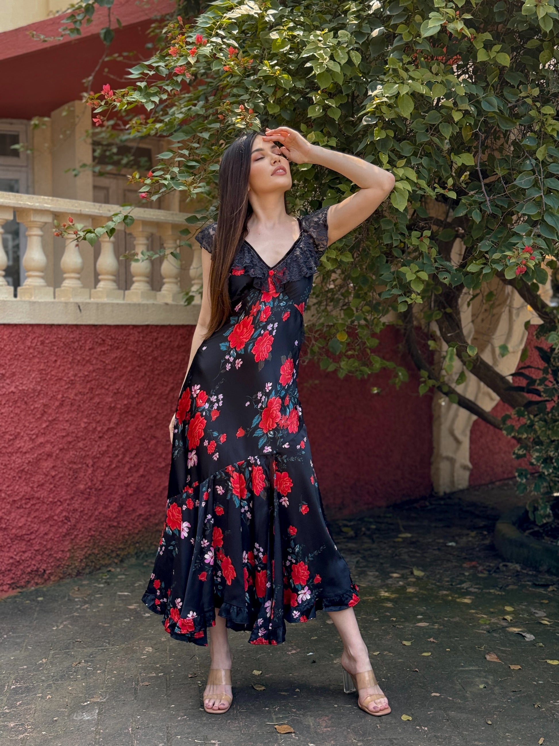 Rosa Noir Midi Dress