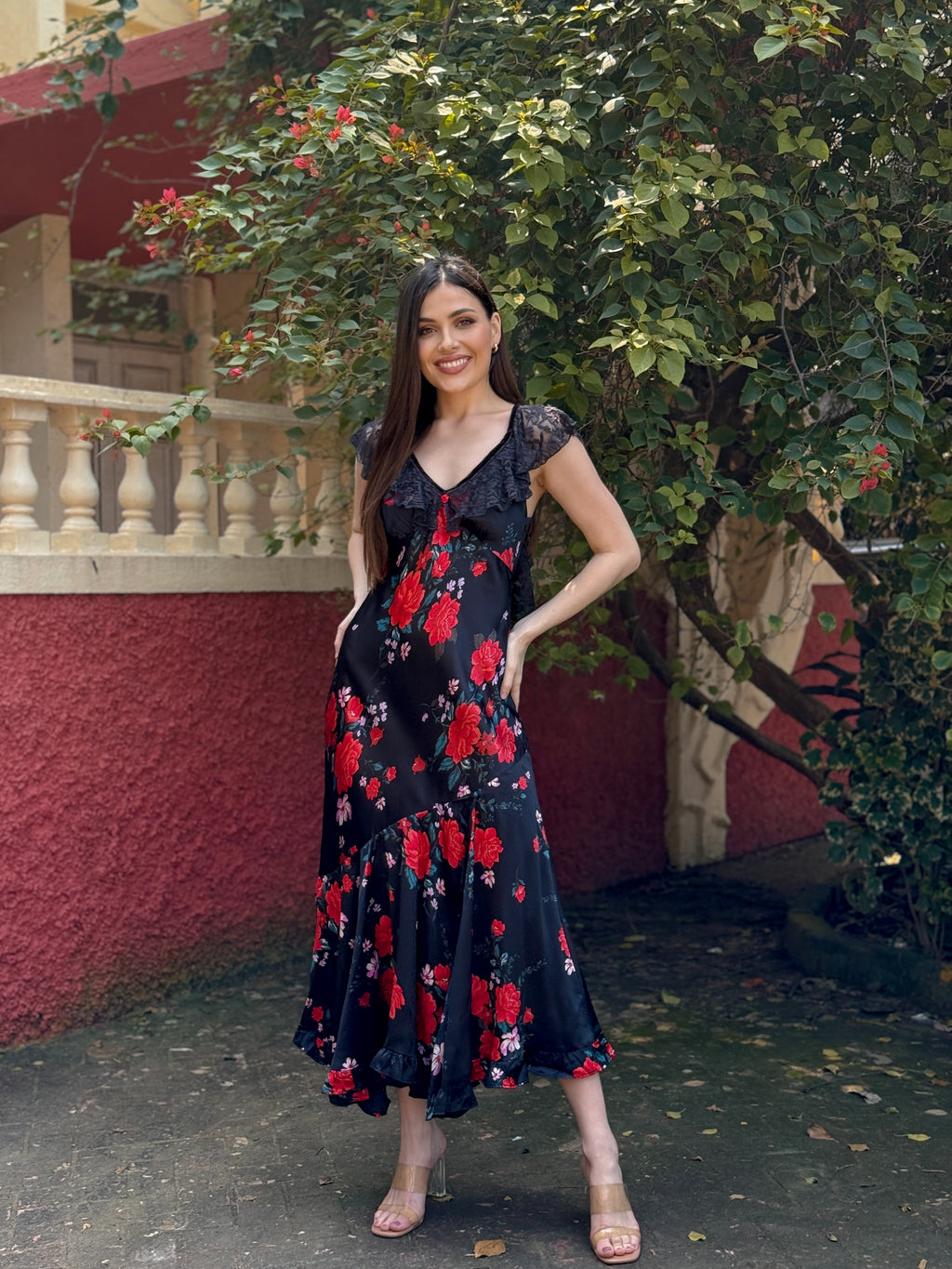 Rosa Noir Midi Dress