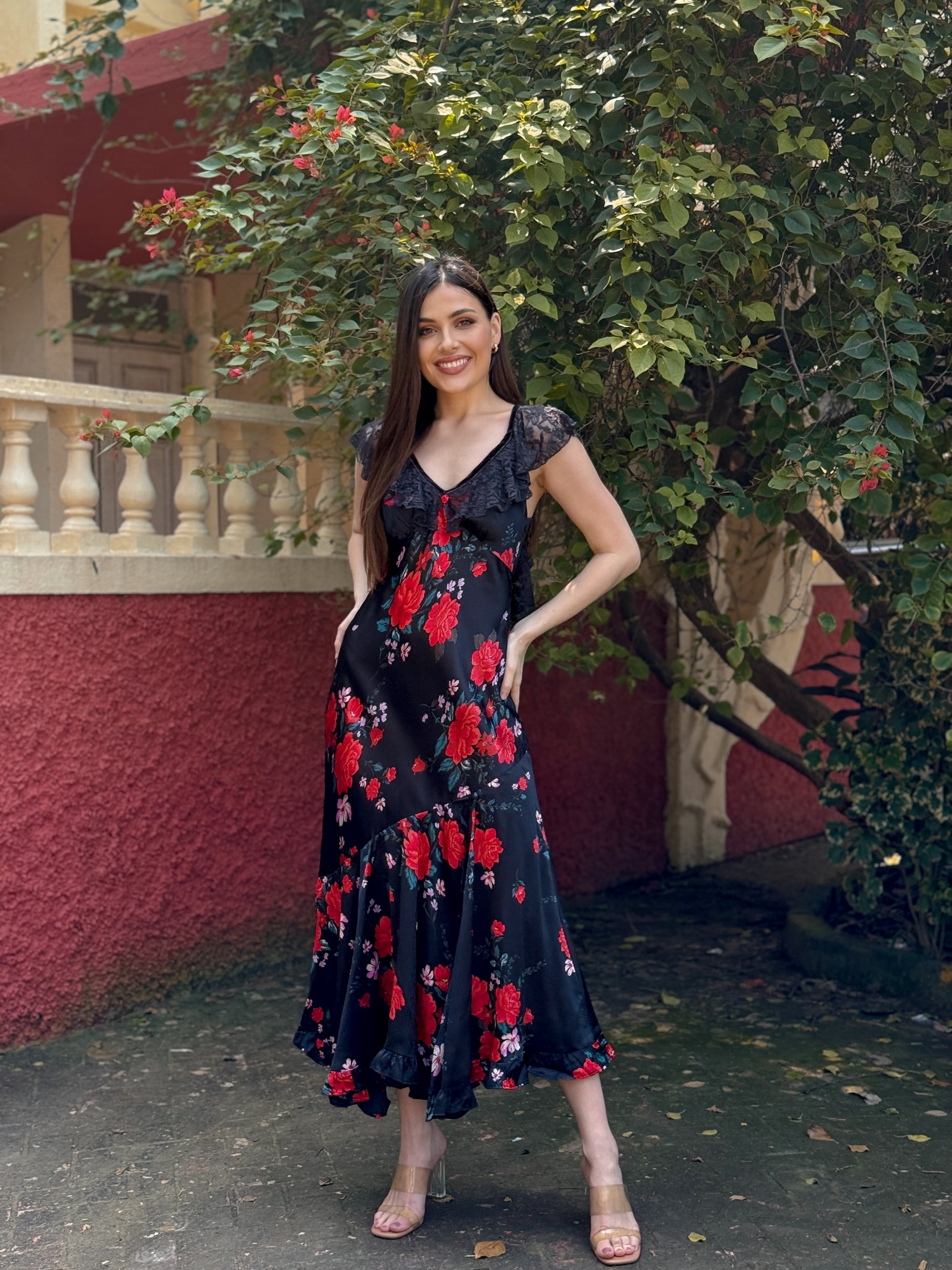 Rosa Noir Midi Dress