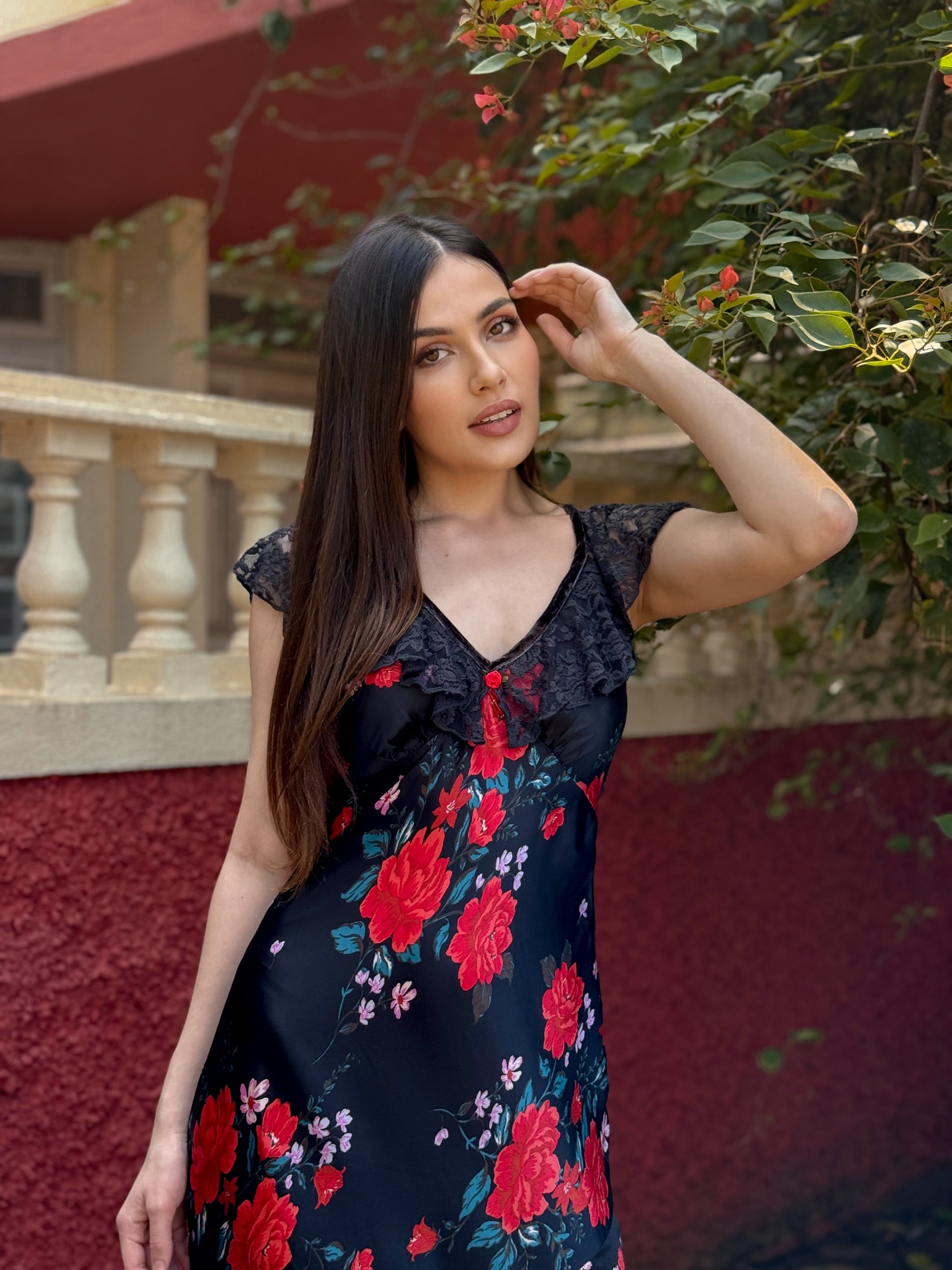Rosa Noir Midi Dress
