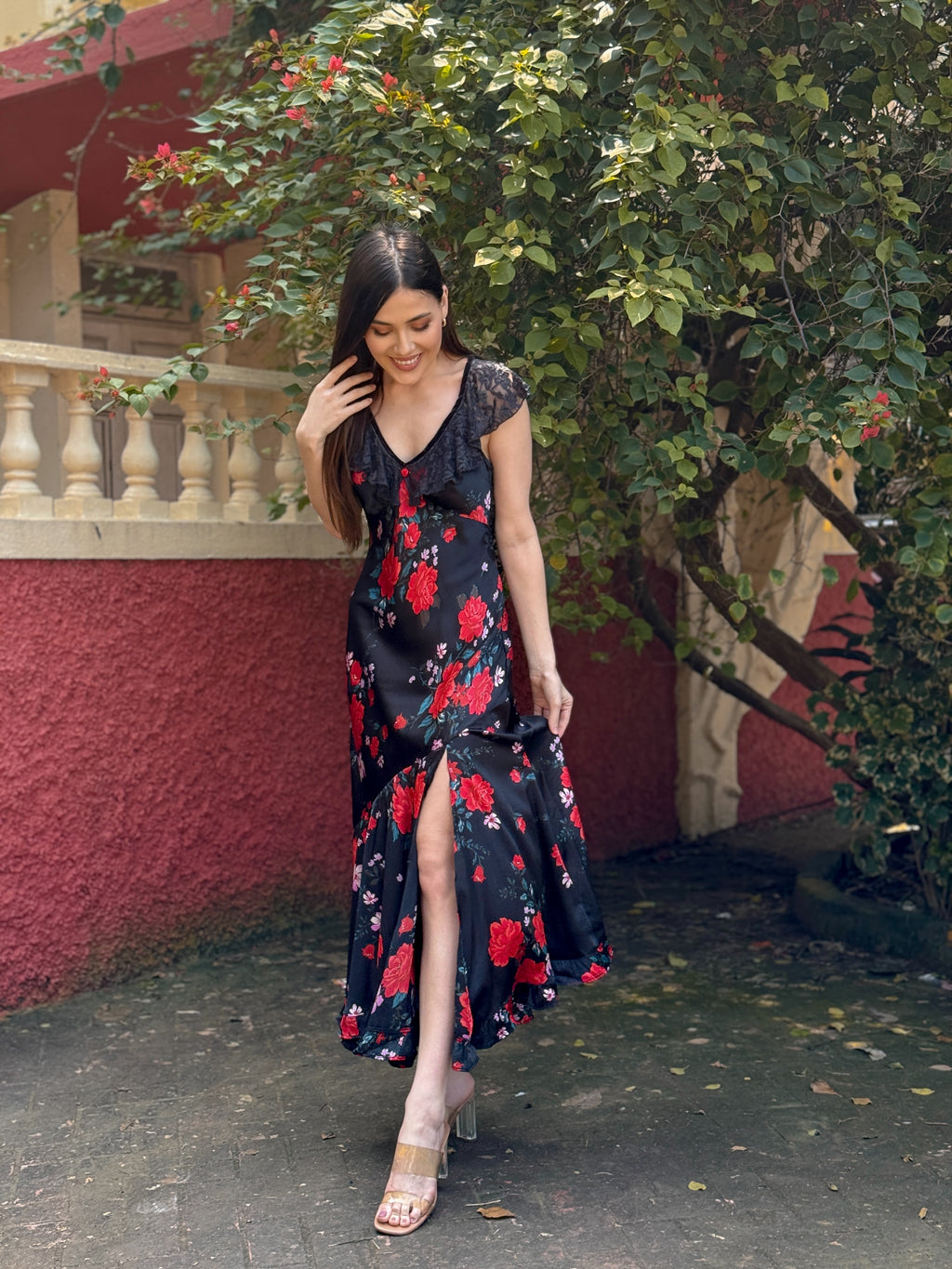 Rosa Noir Midi Dress