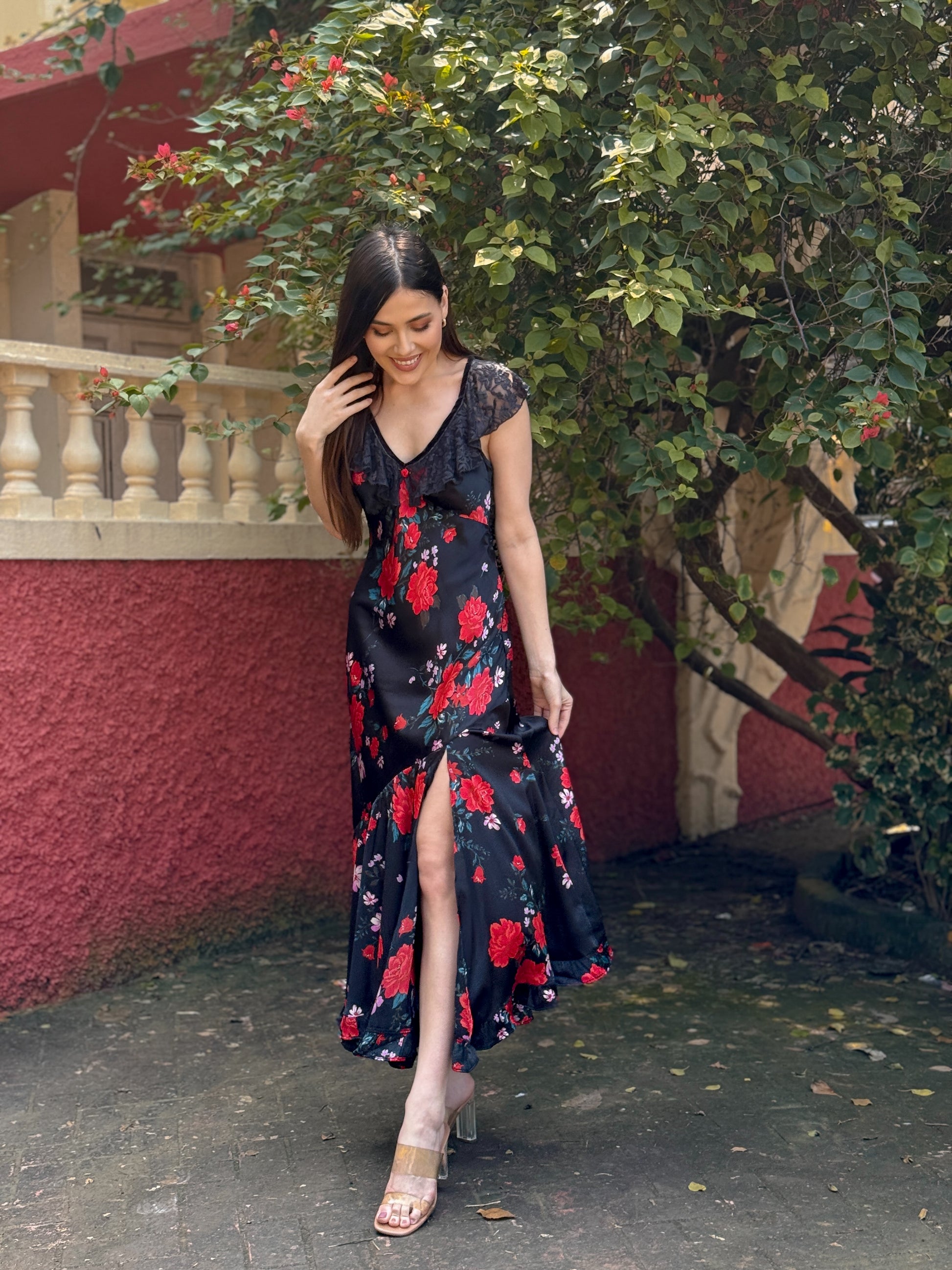 Rosa Noir Midi Dress