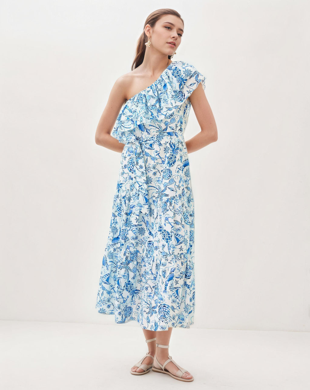 floral midi, blue midi, beach dress relaxed fit,  comfort dress