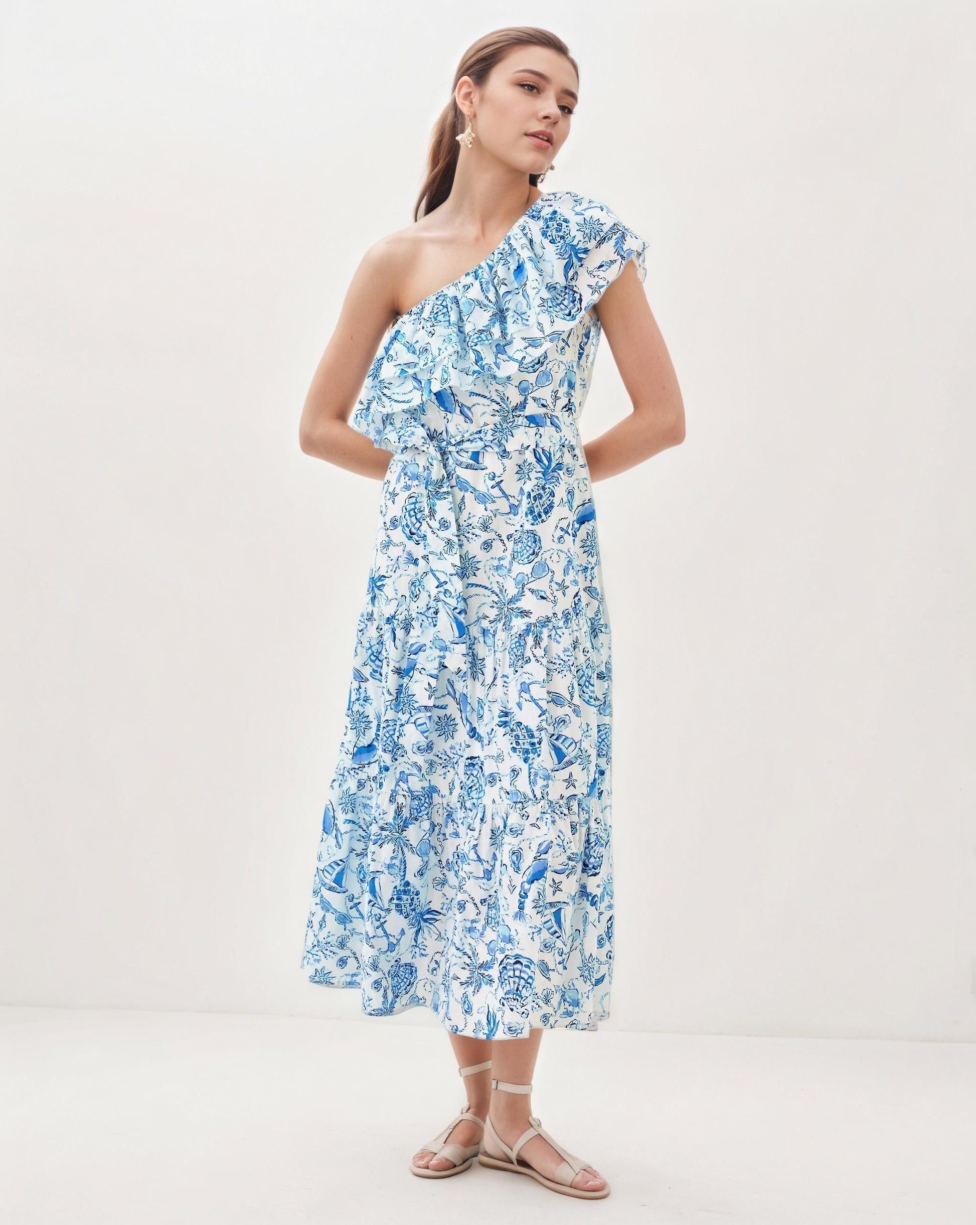 floral midi, blue midi, beach dress relaxed fit,  comfort dress