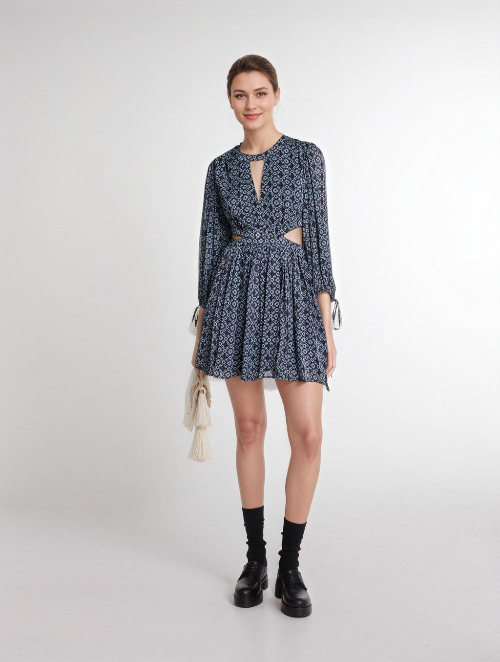 blue mini dress, Parisian style, european style, cut out dress, 