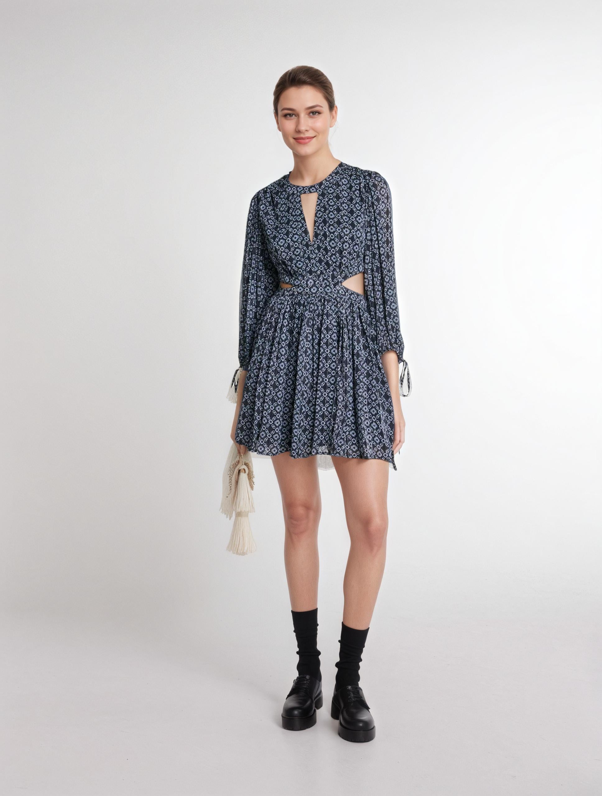 blue mini dress, Parisian style, european style, cut out dress, 