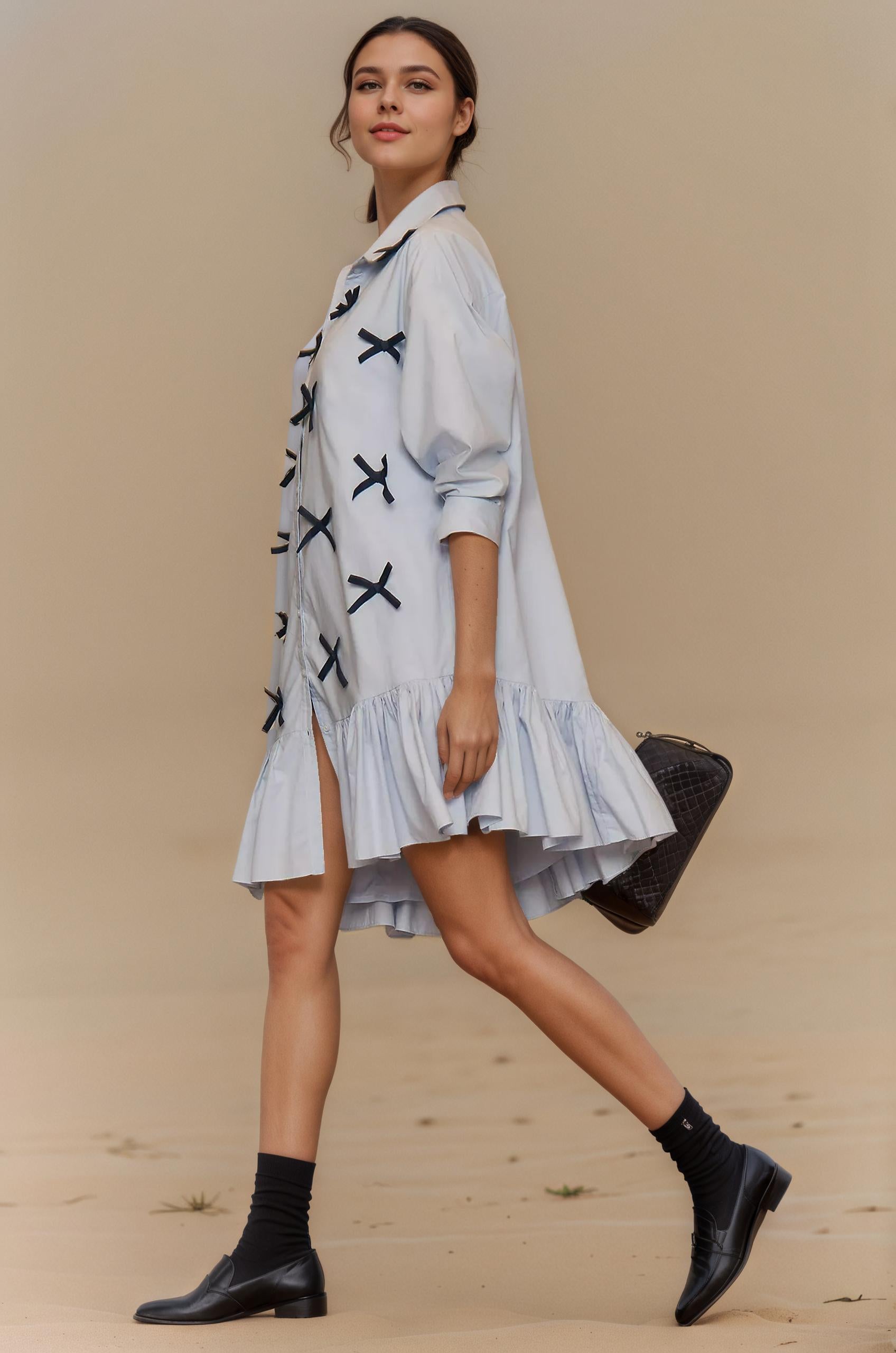 shirt dress with a bow, bow shirt dress, shirt dress, stylish shirt