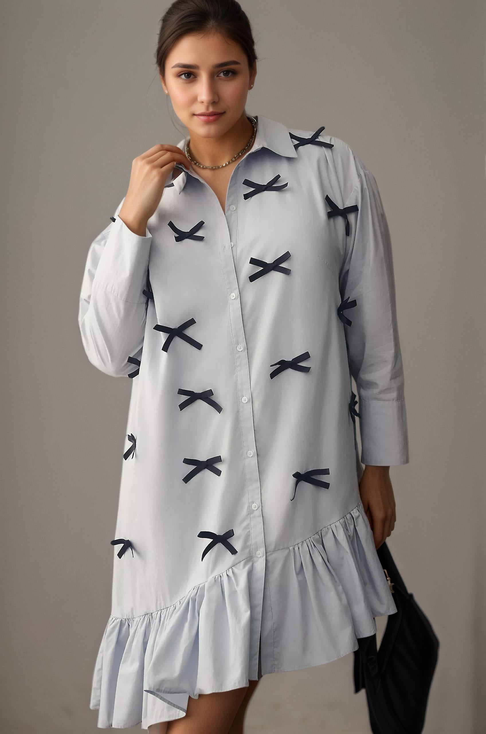 shirt dress with a bow, bow shirt dress, shirt dress, big size shirt