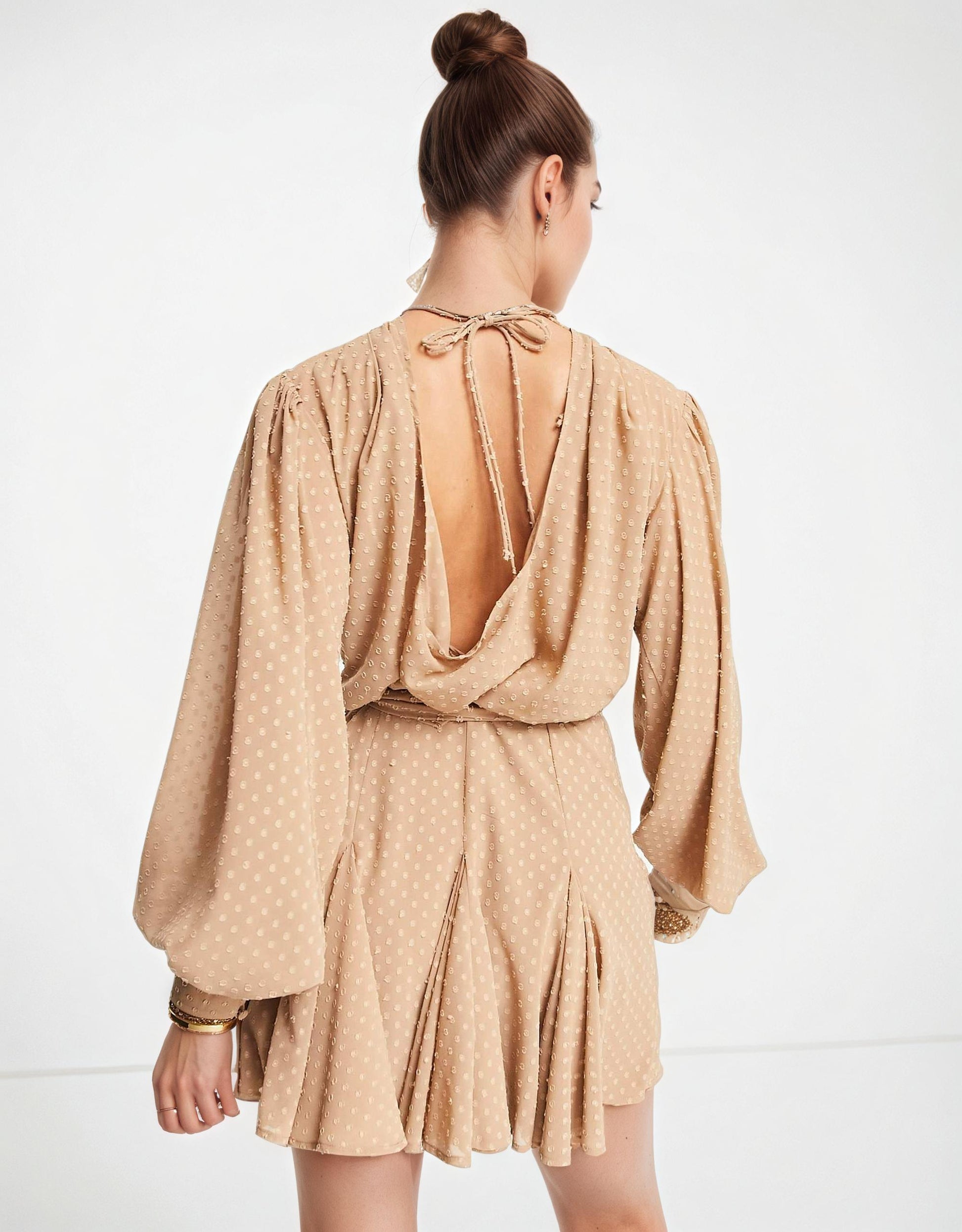 mini dress, beige dress, chiffon dress, summer dress, modern dress, evening dress
