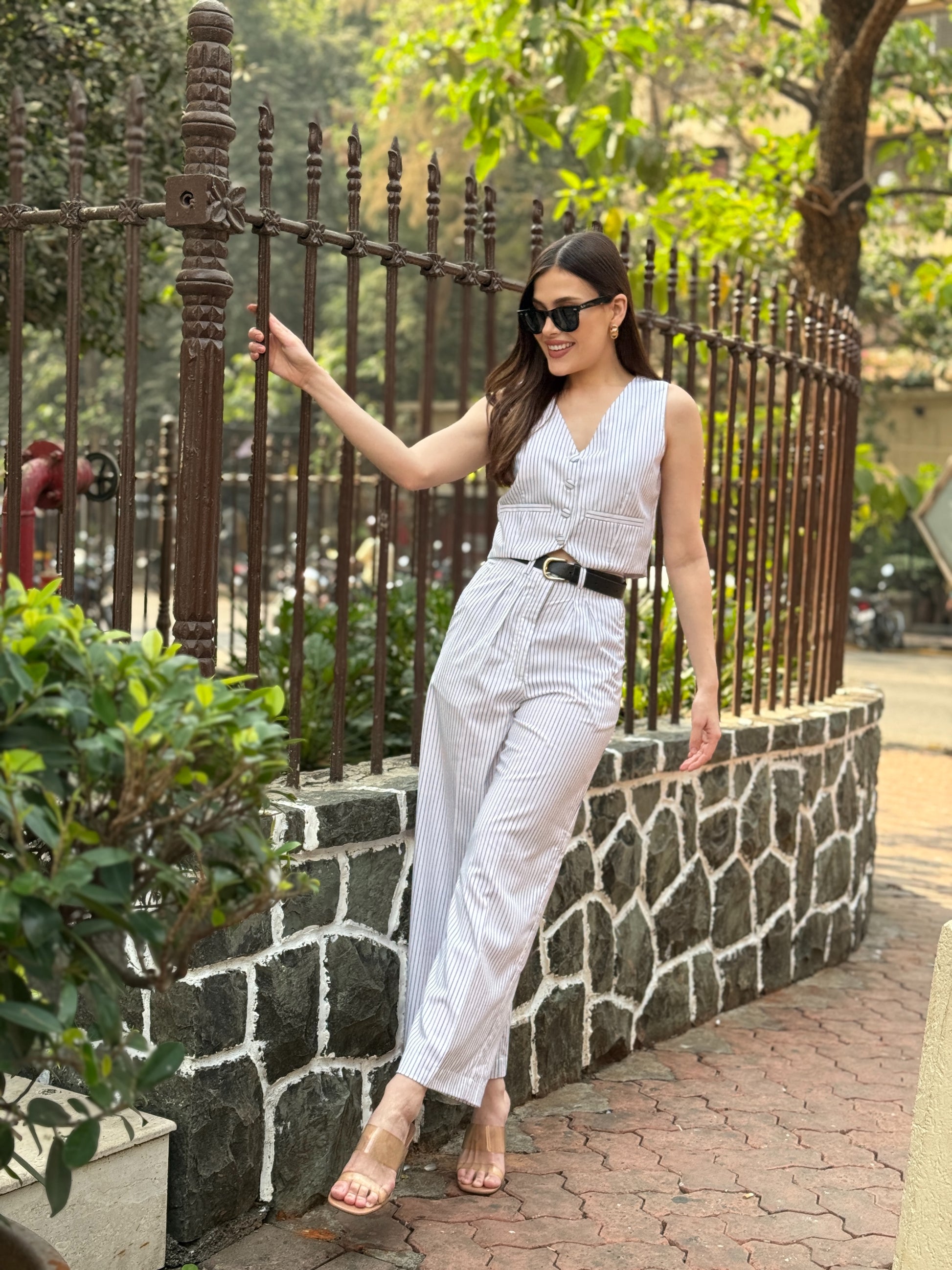 striped elegant straight trousers