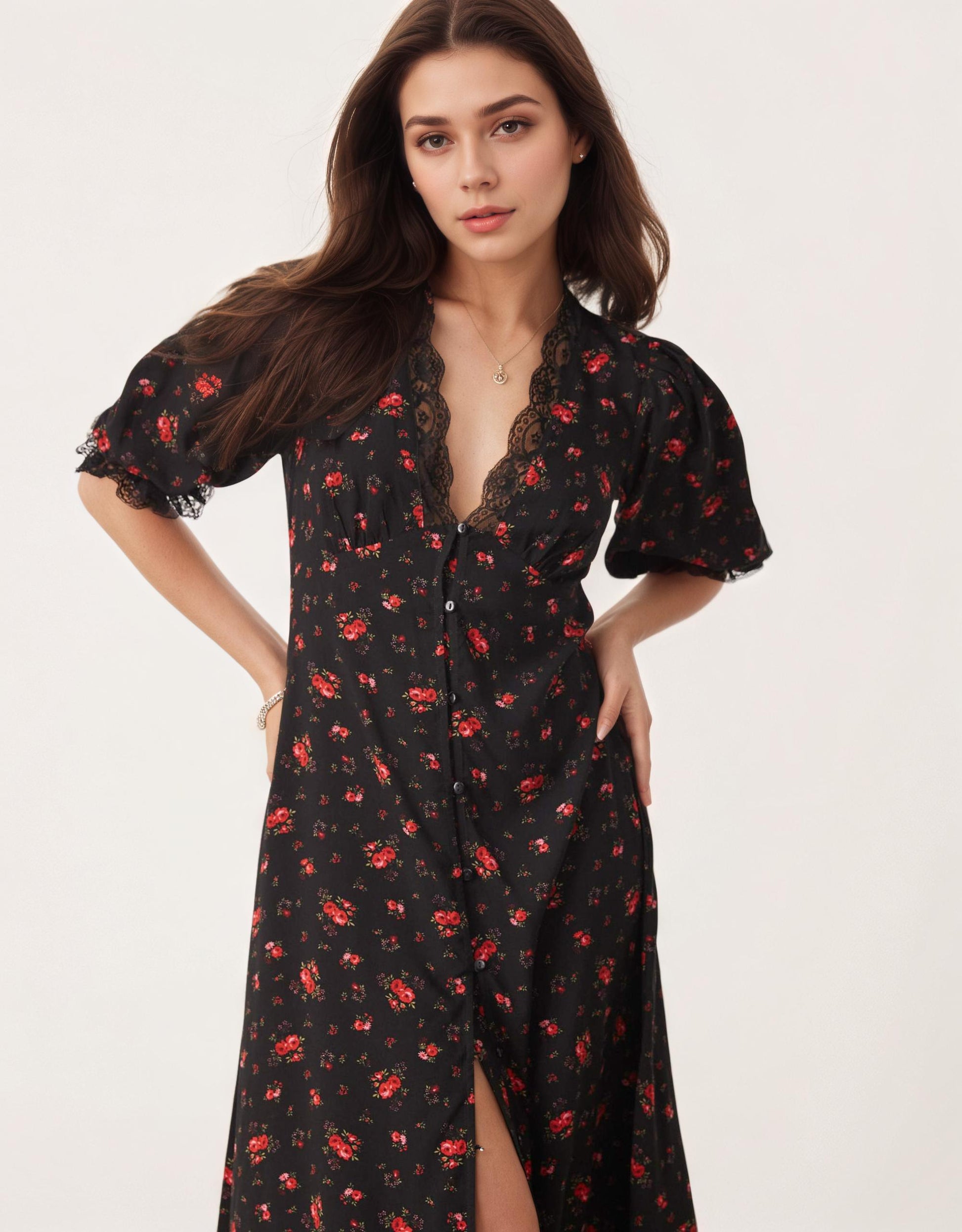 floral midi, midi dress, romantic dress, evening dress, date dress