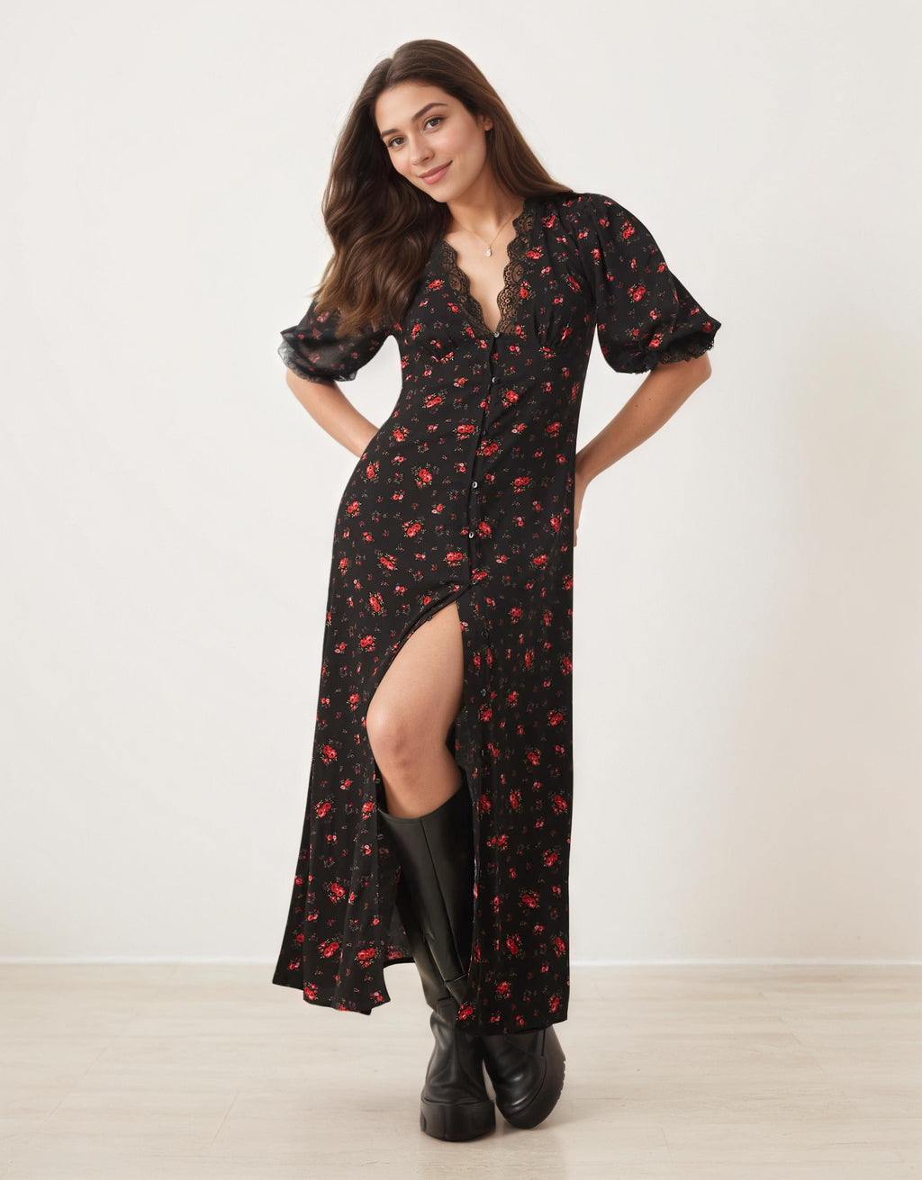 floral midi, midi dress, romantic dress, evening dress,