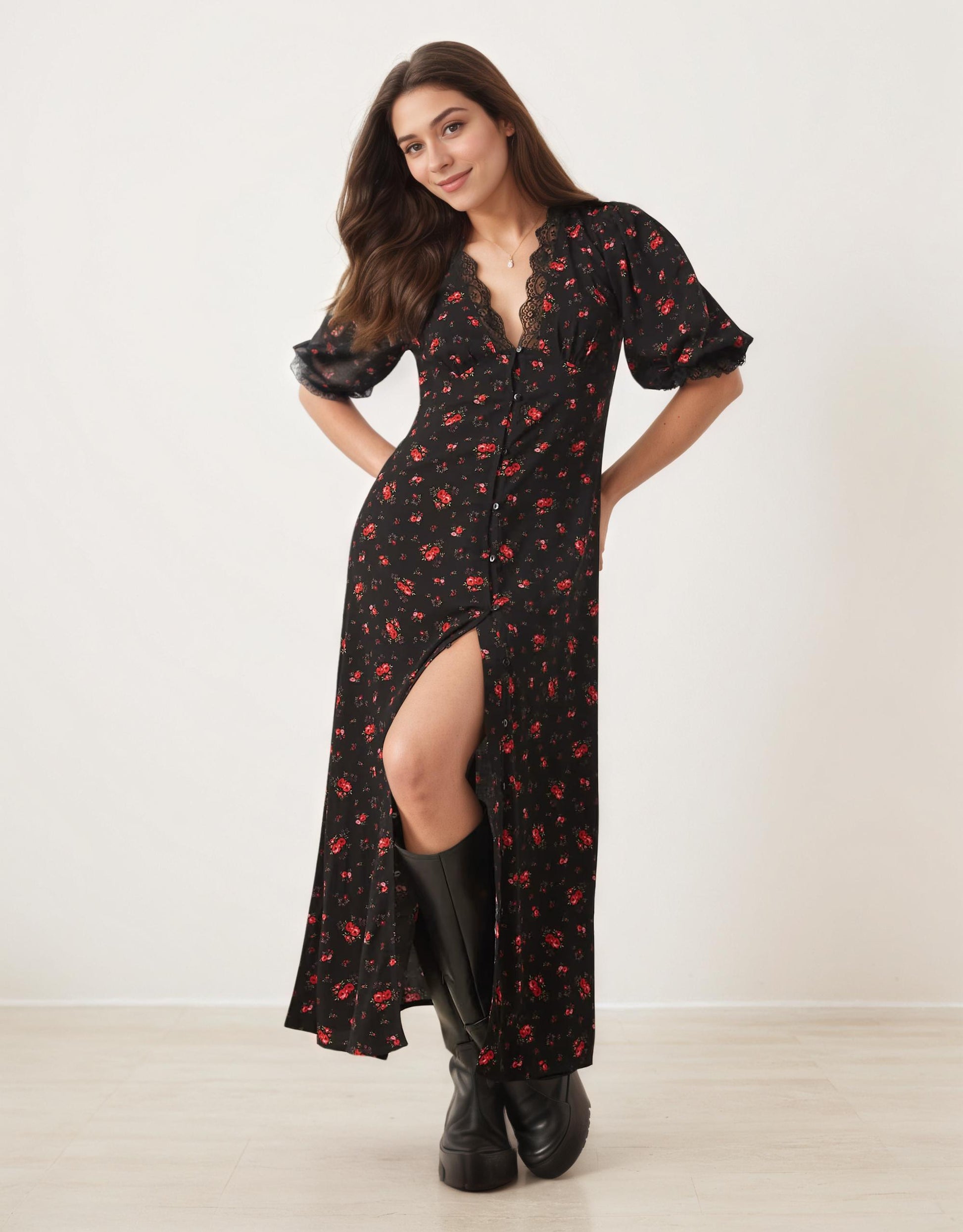 floral midi, midi dress, romantic dress, evening dress,