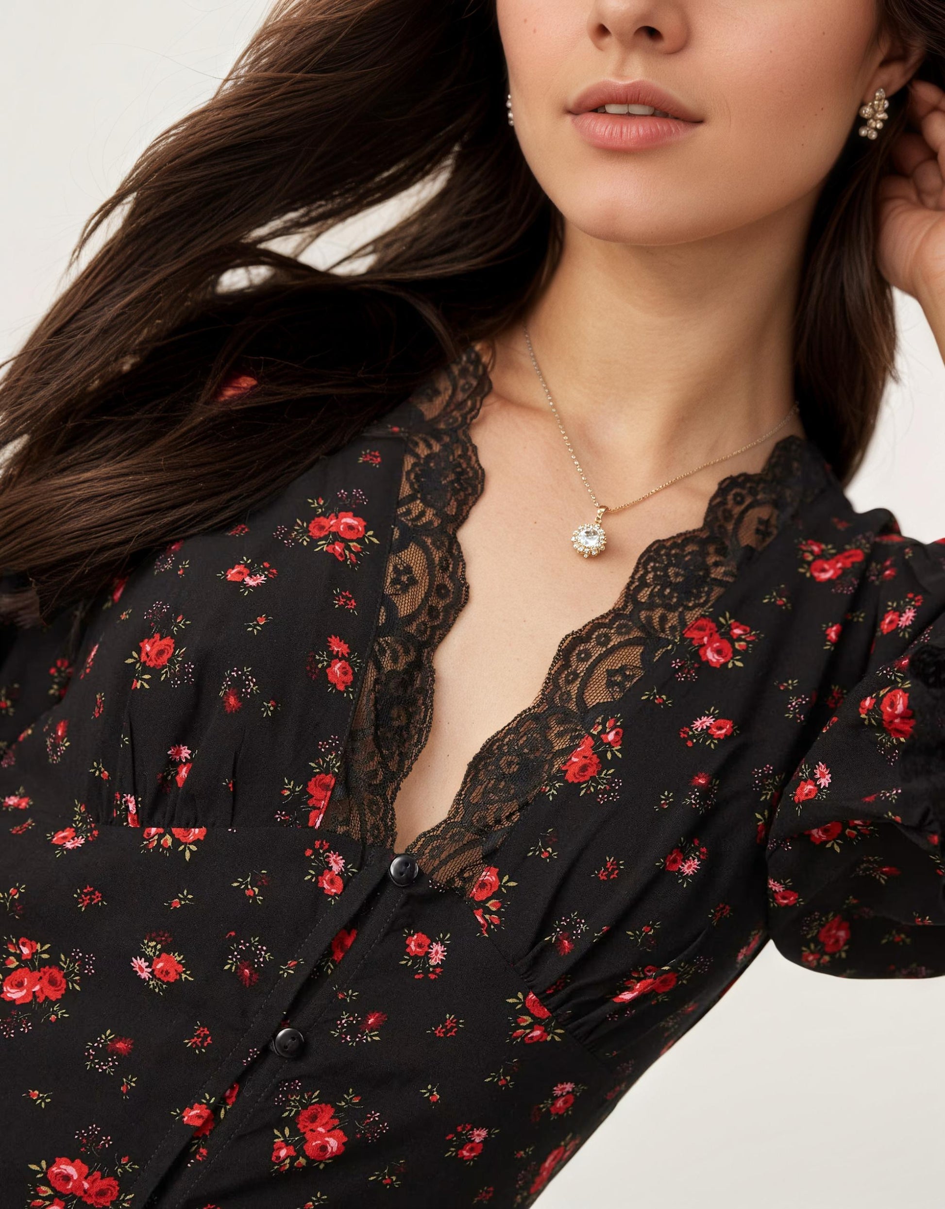 floral midi, midi dress, romantic dress, evening dress, v neck