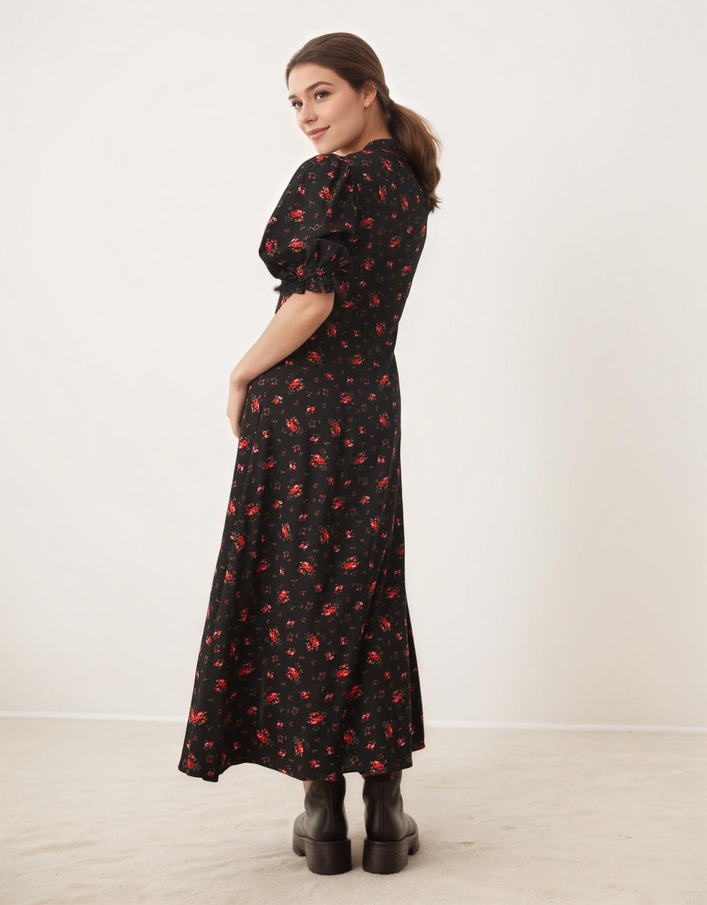 floral midi, midi dress, romantic dress, evening dress, floral back