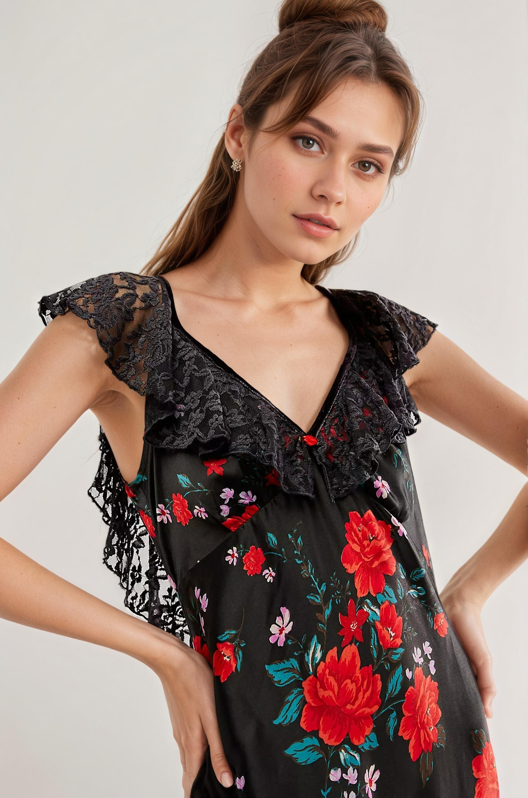 floral midi, satin dress, romantic dress, date dress, summer outfit, party dress