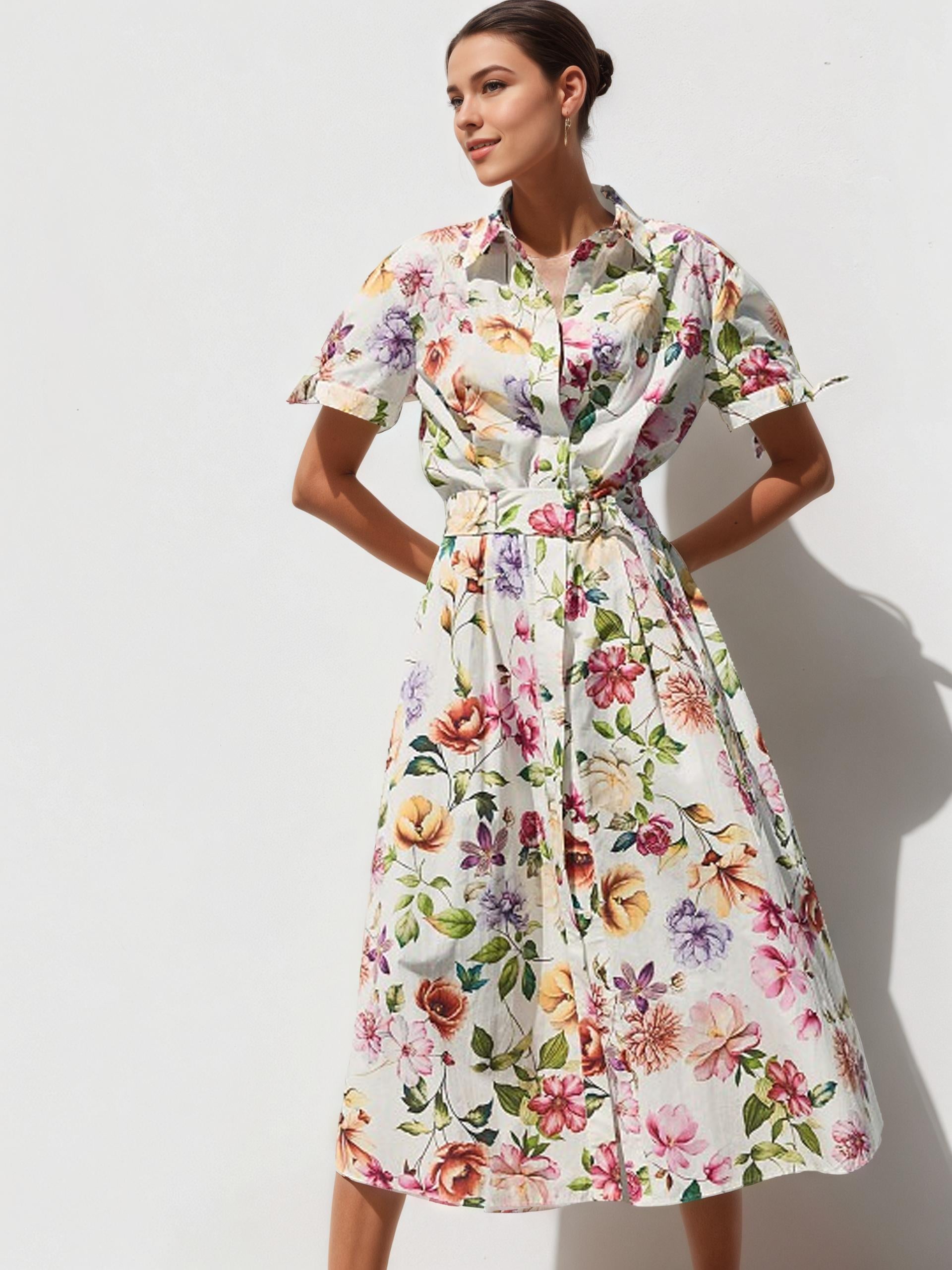 floral shirt dress, midi shirt dress, floral dress, summer wear, western wear