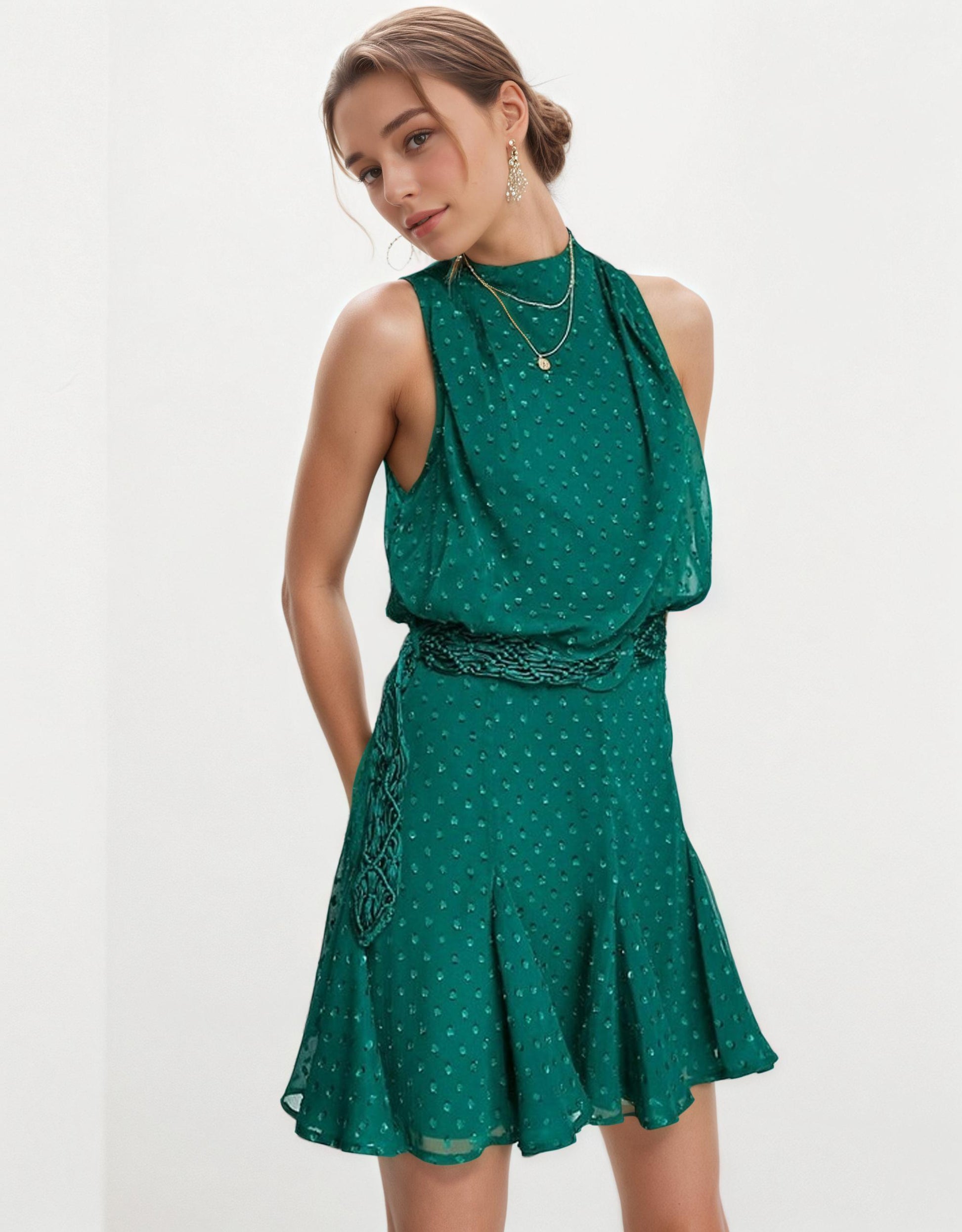 flowy dress, green dress, summer party dress, western dress
