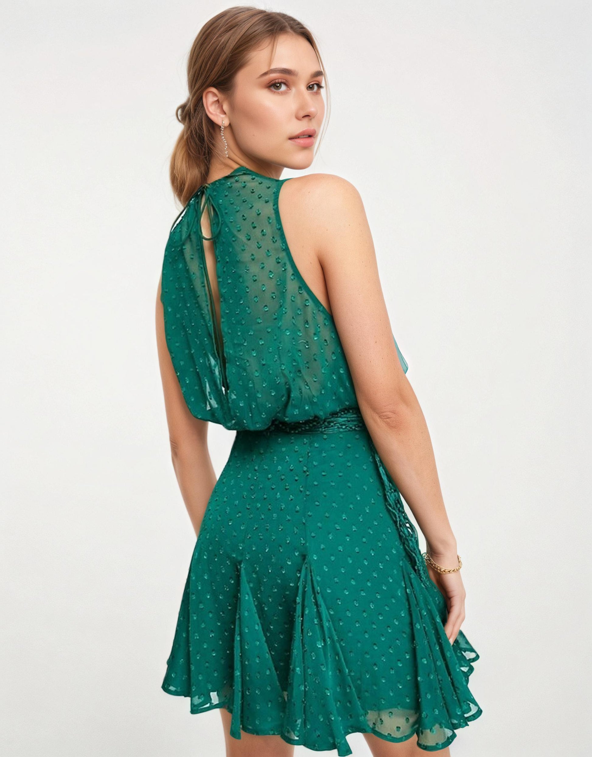 flowy dress, green dress, summer party dress, western mini dress