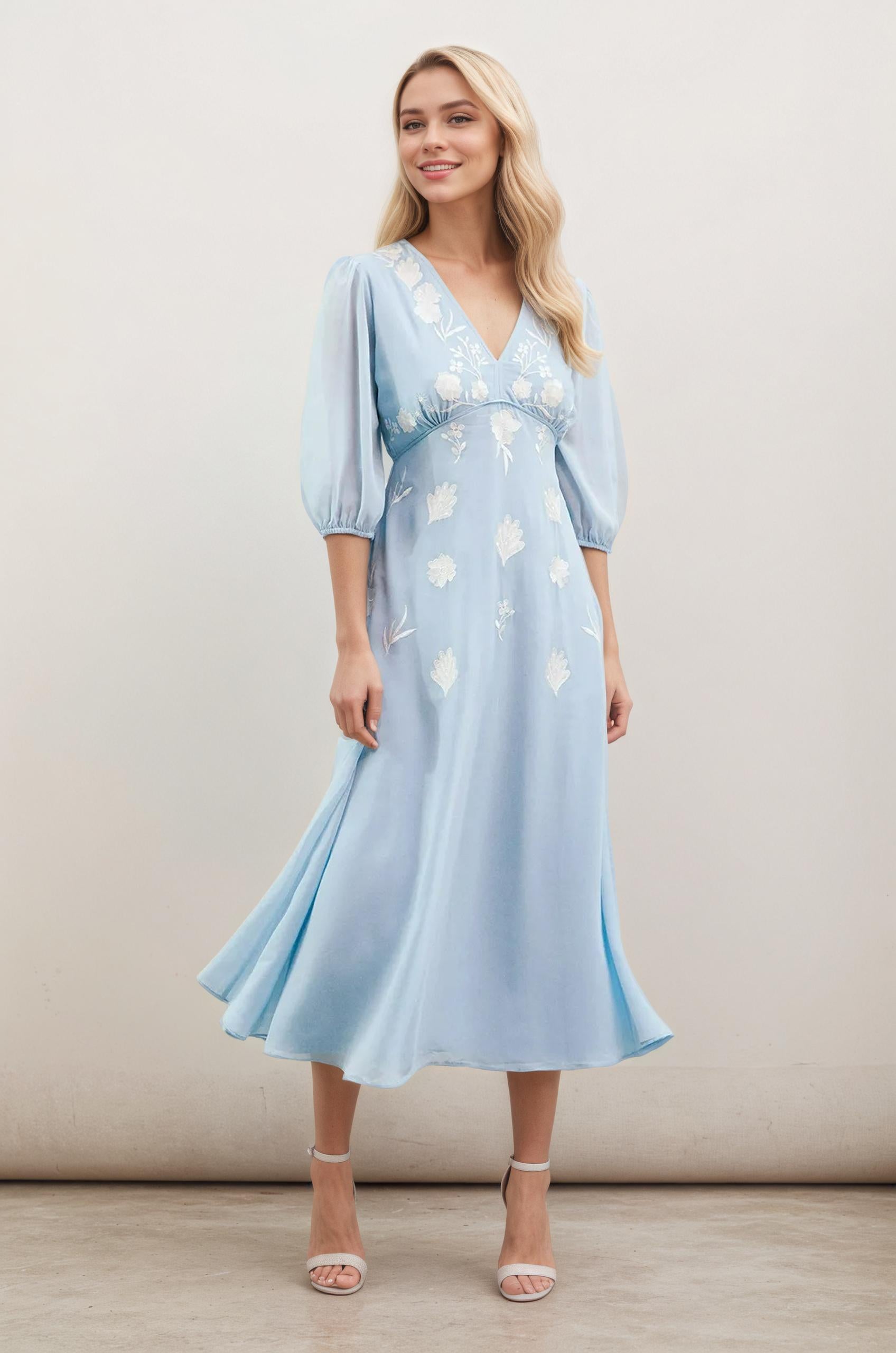 light blue midi dress, midi dress, elegant dress, 