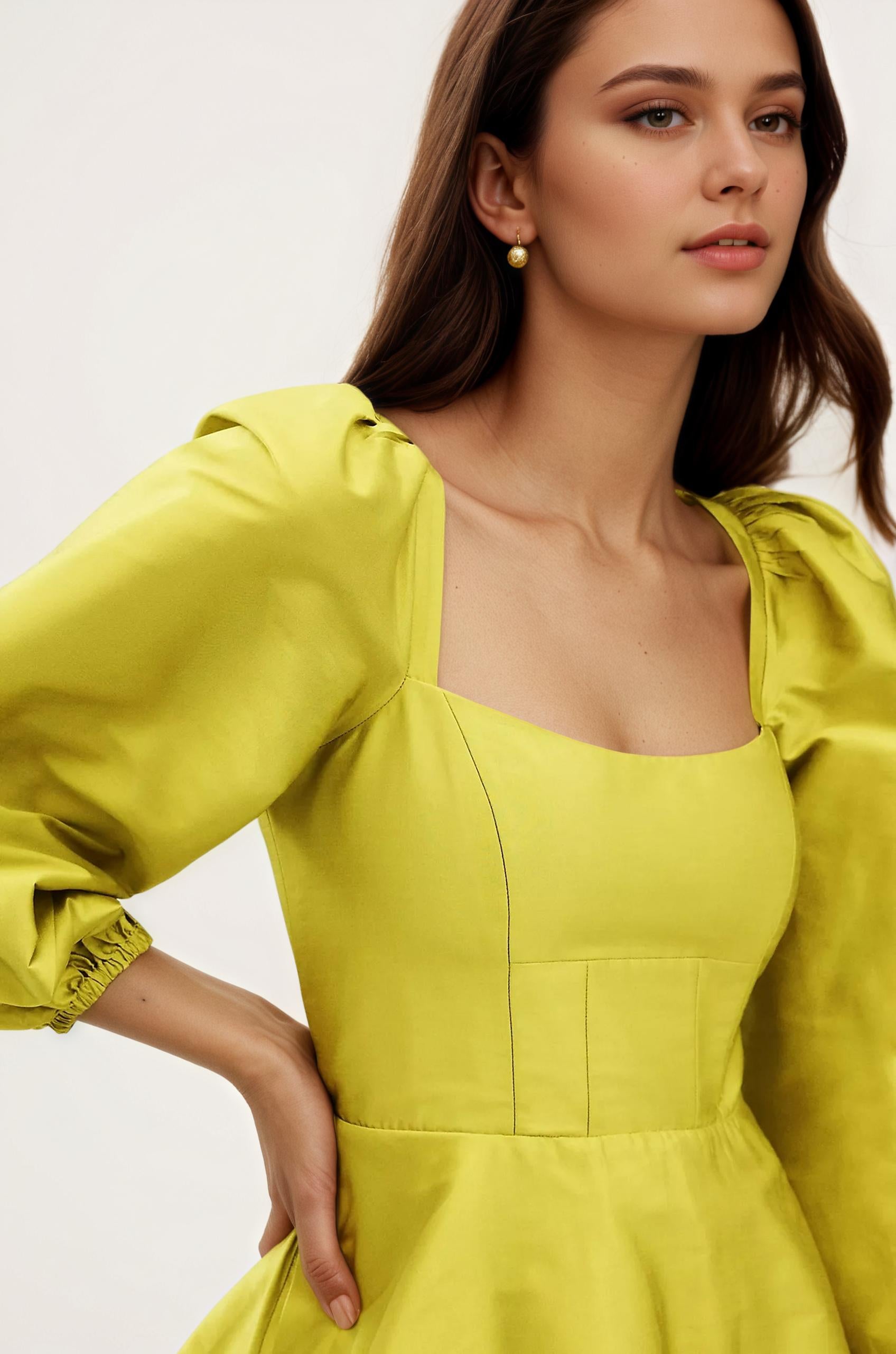 midi dress, puff sleeves, mini dress, yellow dress, summer dress, full sleeve dress, holiday dress