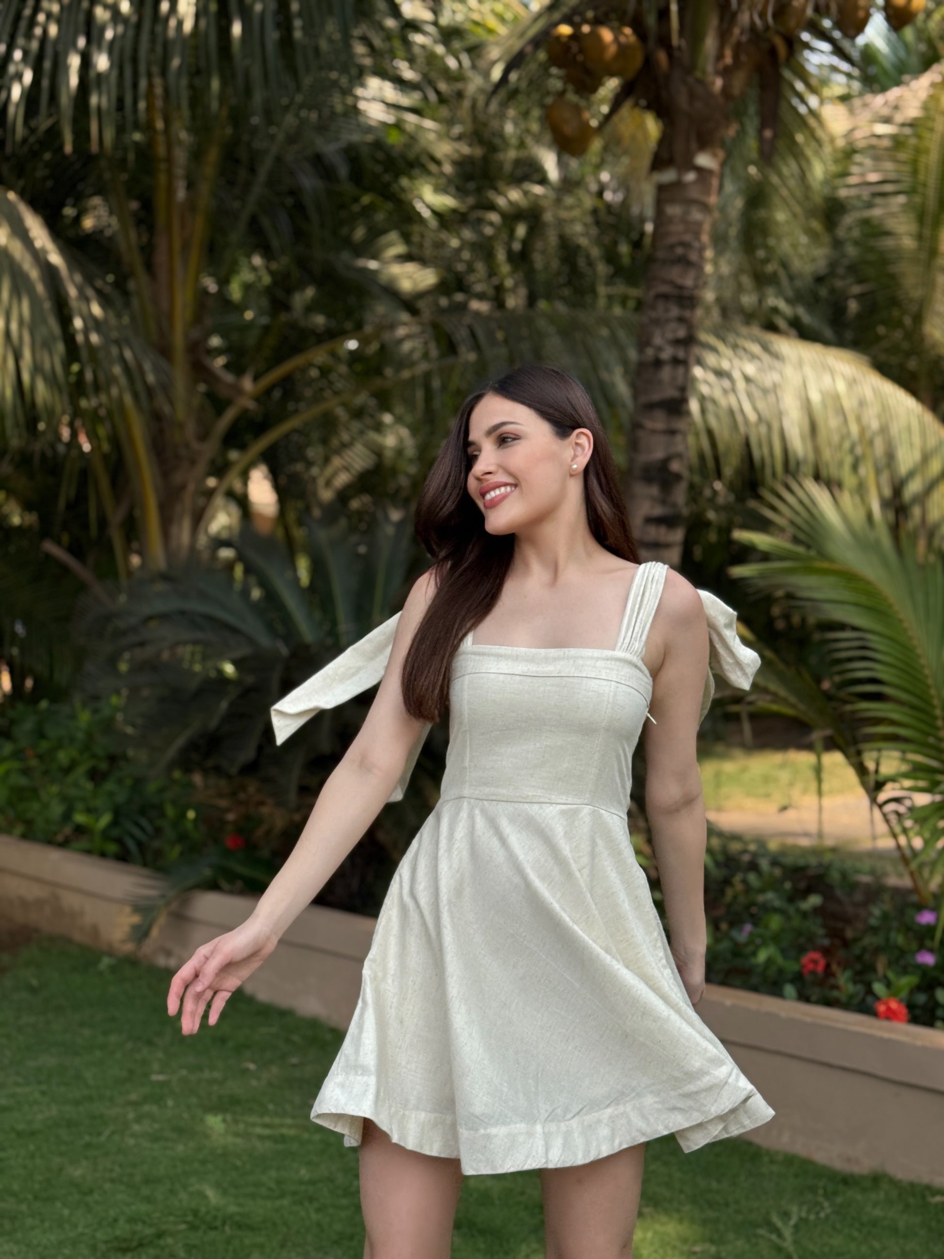 off white mini linen dress flowing