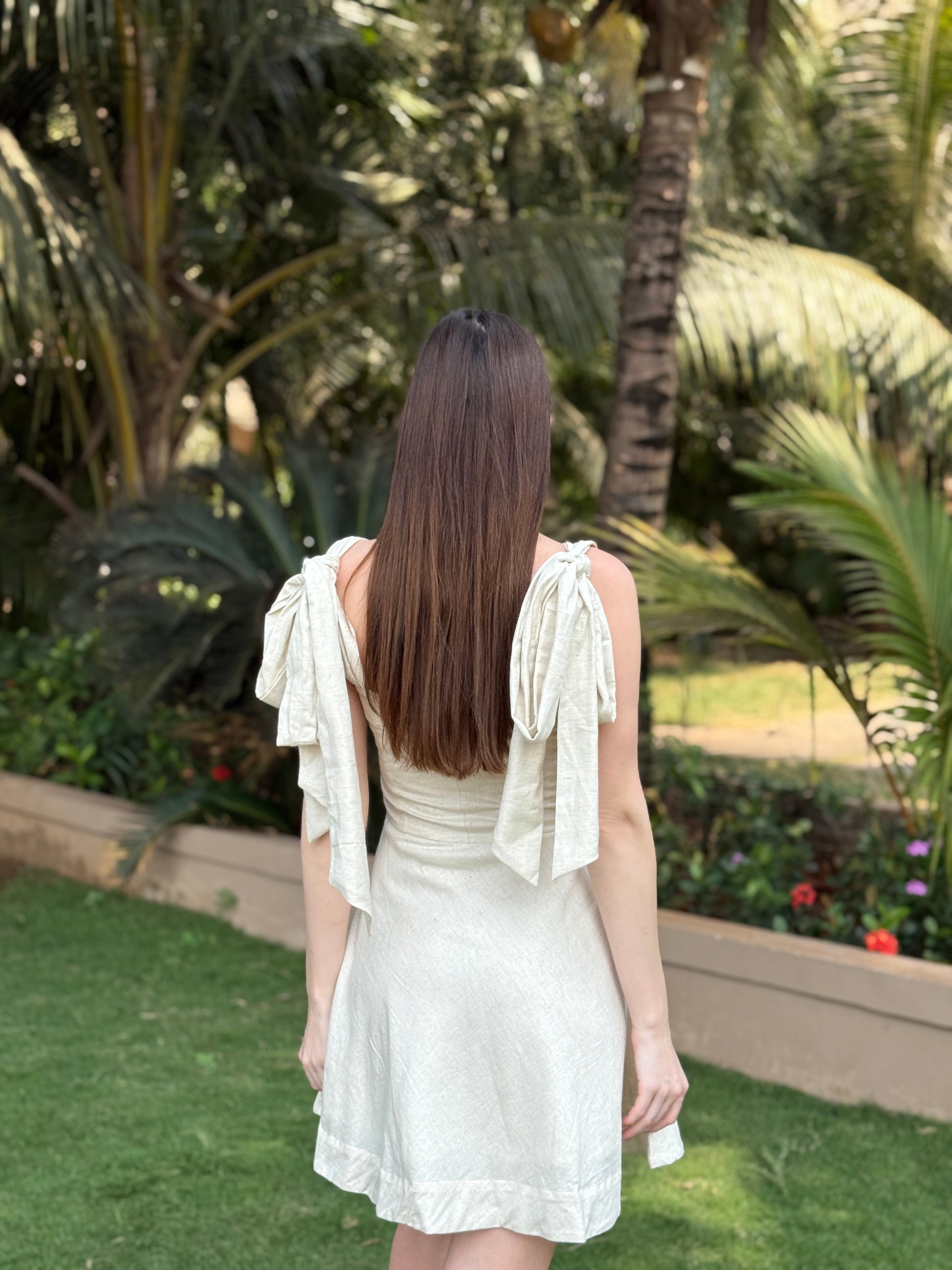 elegant mini linen off white cute dress