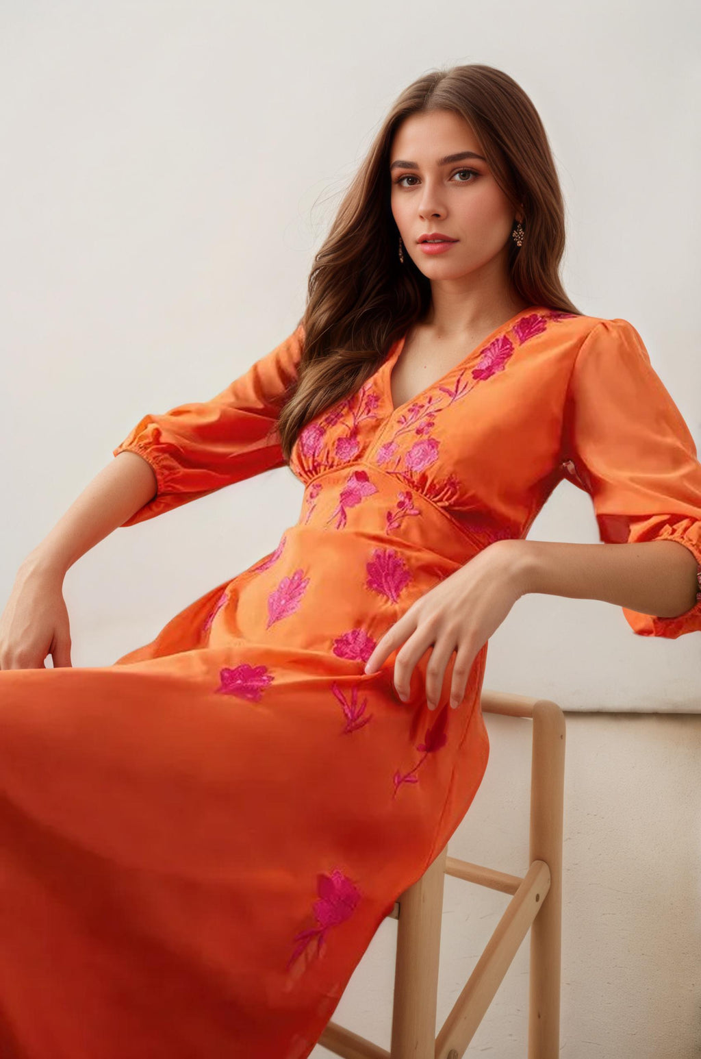 orange midi dress, plus size dress, floral midi, western dress