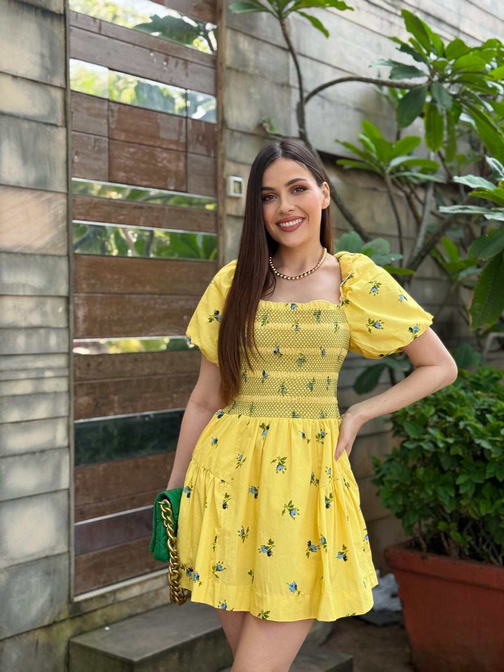 Daisy Puff-Sleeve Mini Dress