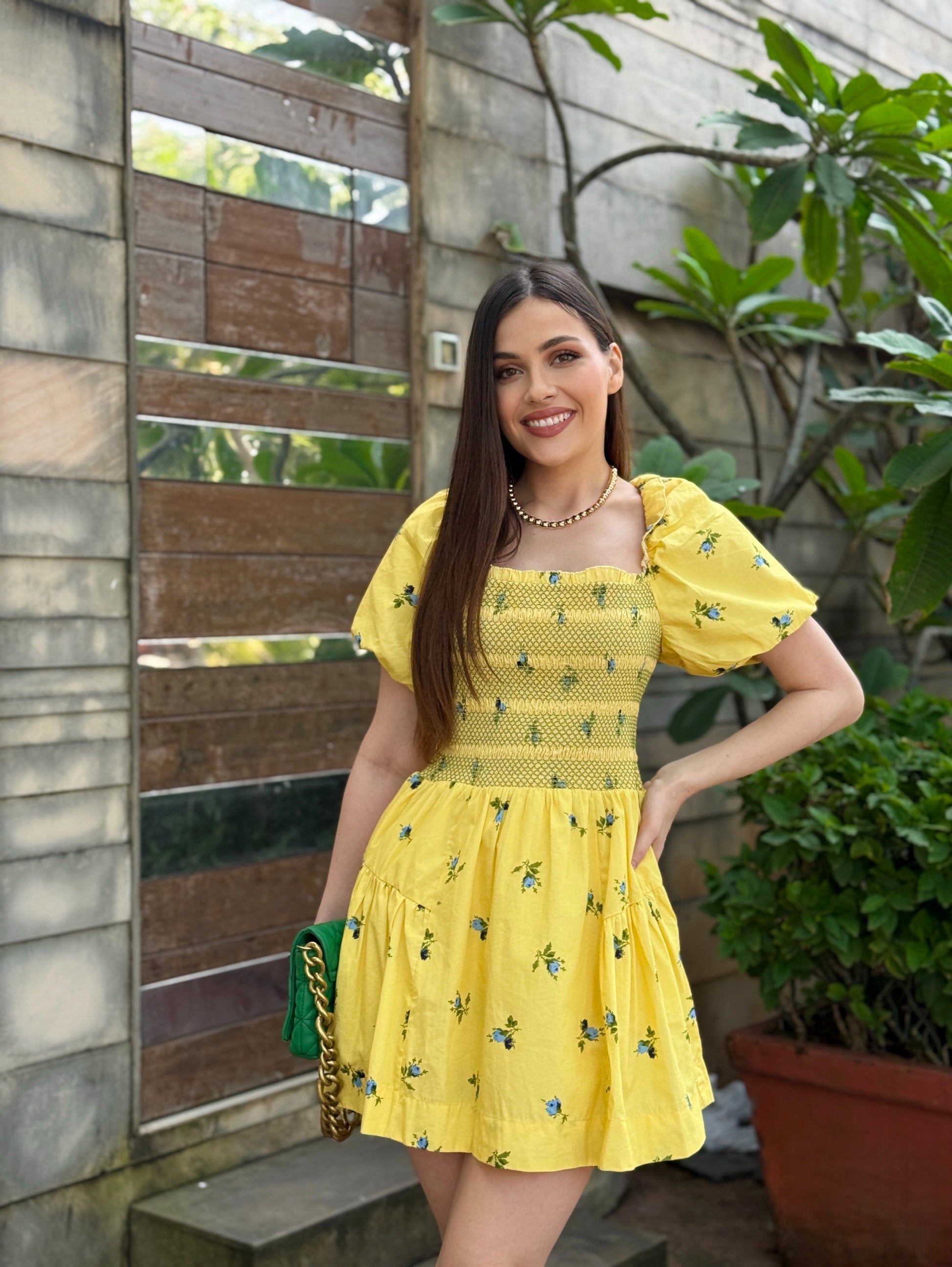 Daisy Puff-Sleeve Mini Dress