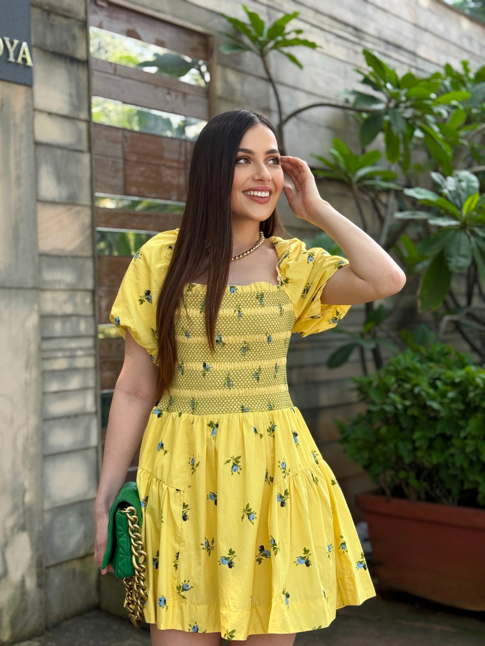 Daisy Puff-Sleeve Mini Dress