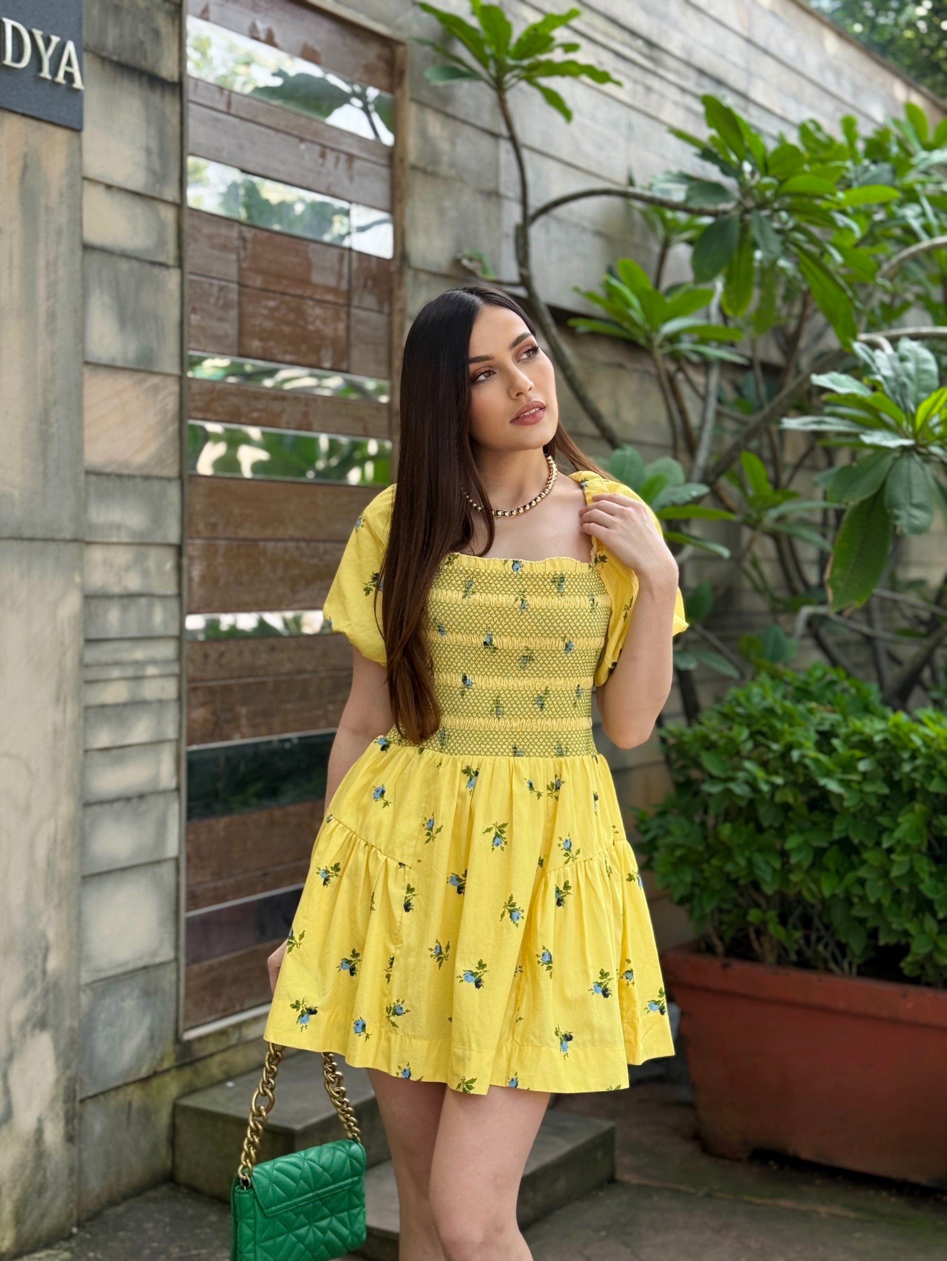 Daisy Puff-Sleeve Mini Dress