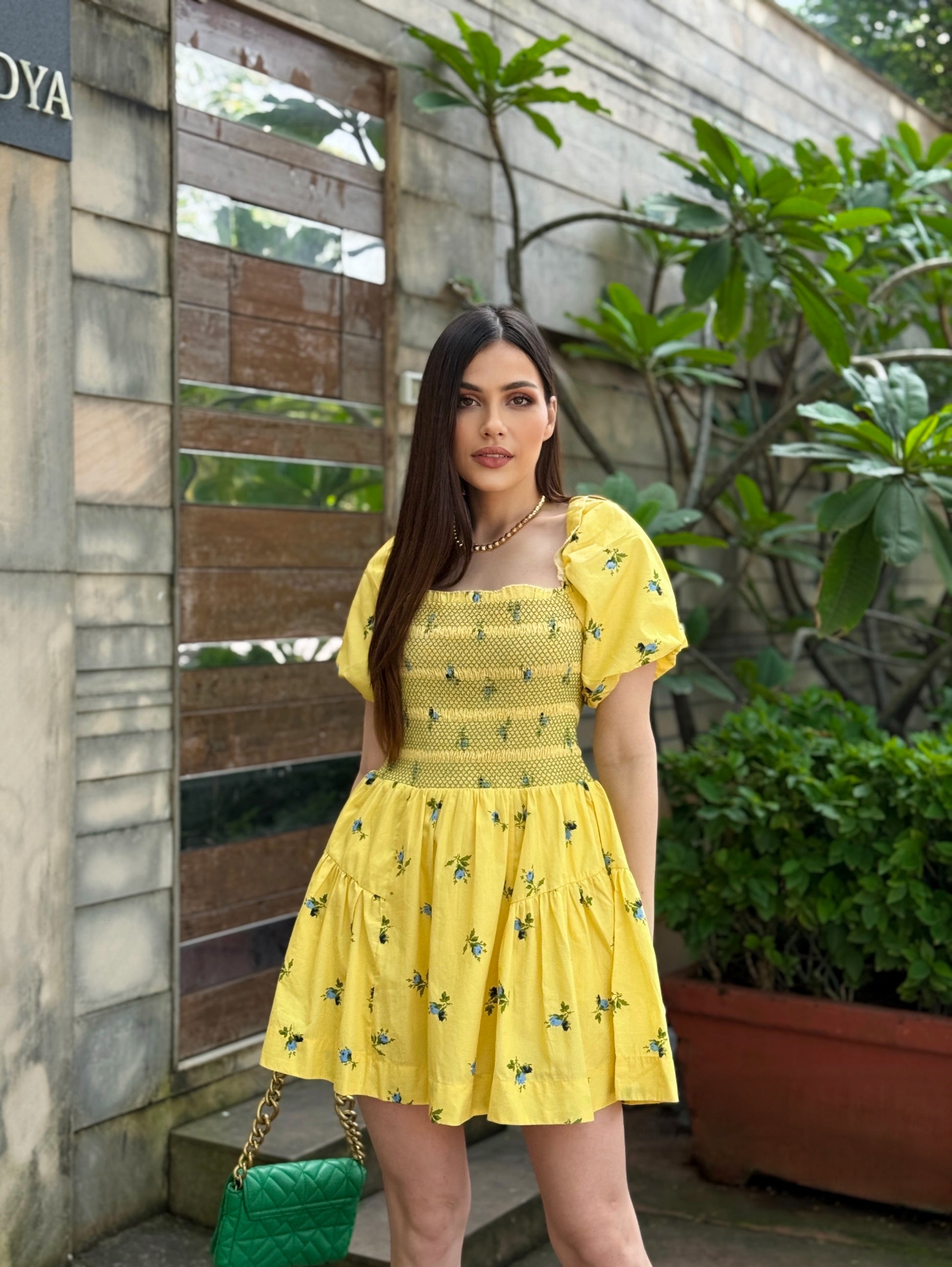 Daisy Puff-Sleeve Mini Dress