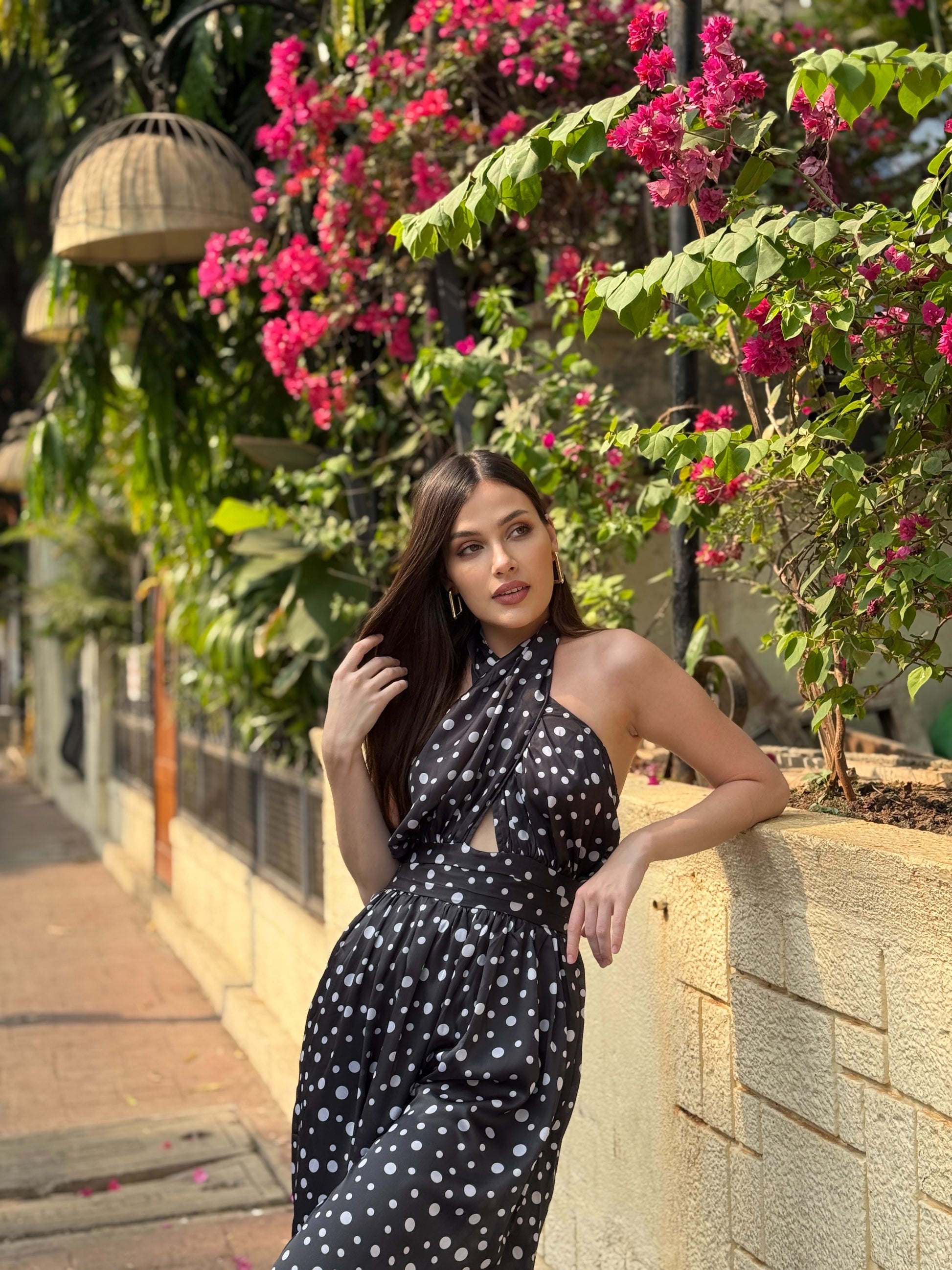 polka dot wide leg jumpsuit elegant