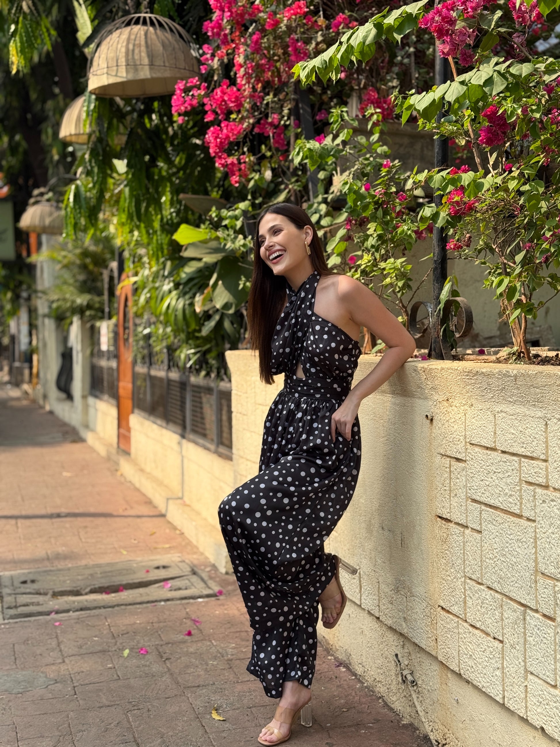 polka dot wide leg jumpsuit casual