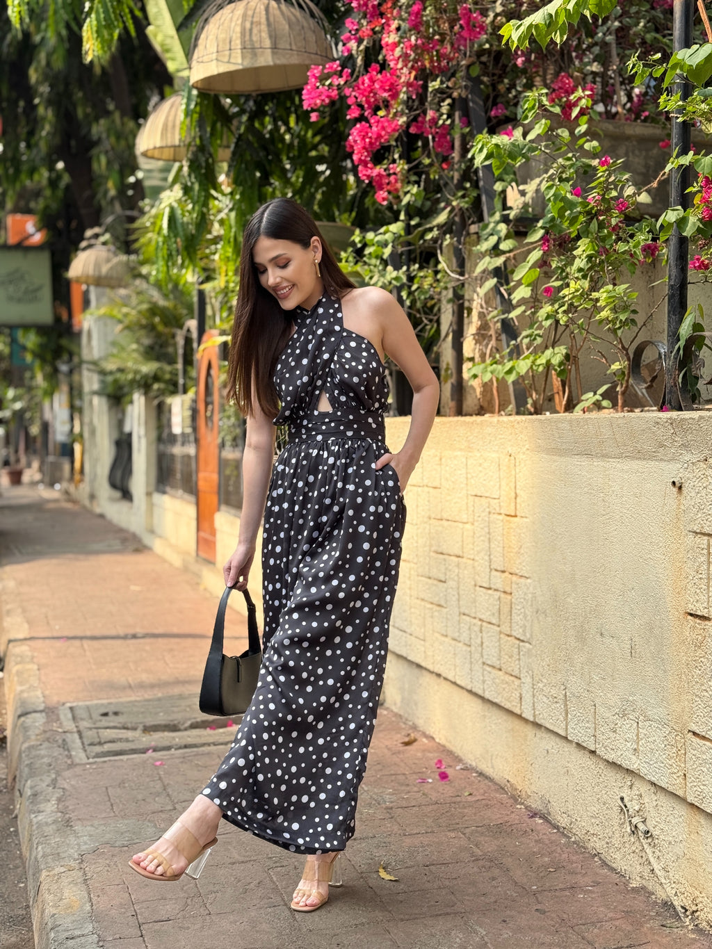 polka dot wide leg jumpsuit modern fashion
