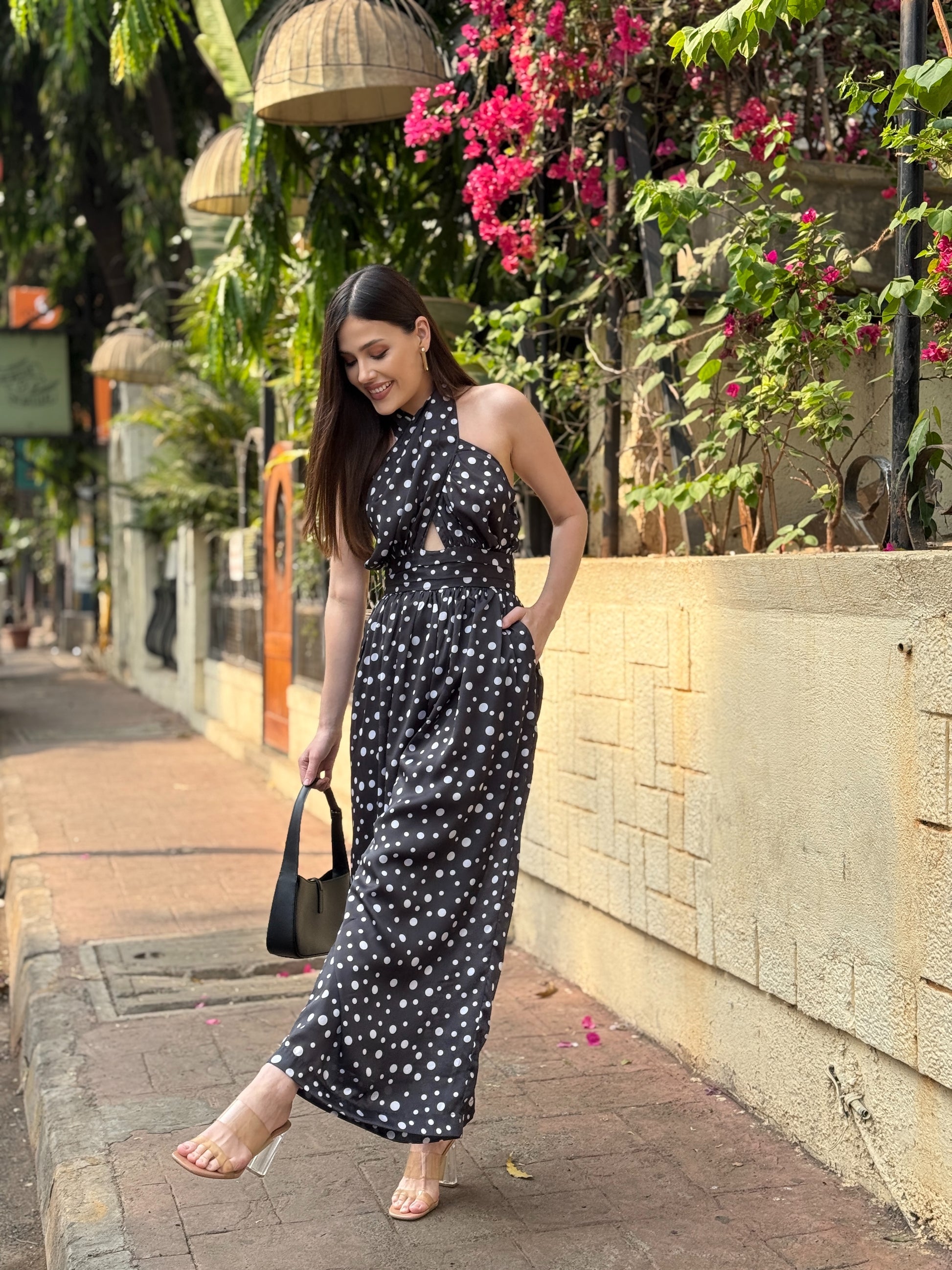 polka dot wide leg jumpsuit modern fashion