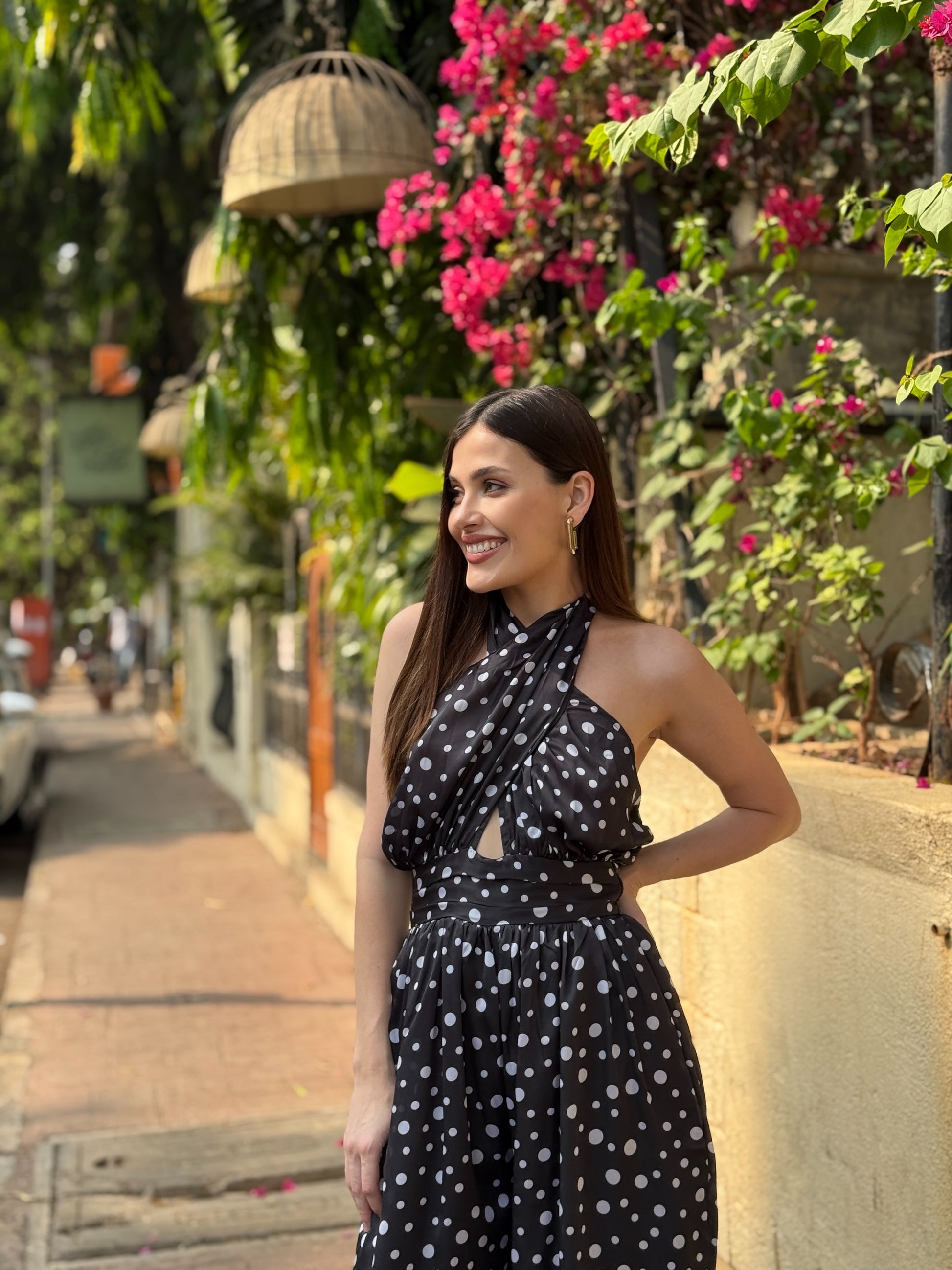 polka dot wide leg jumpsuit vibrant