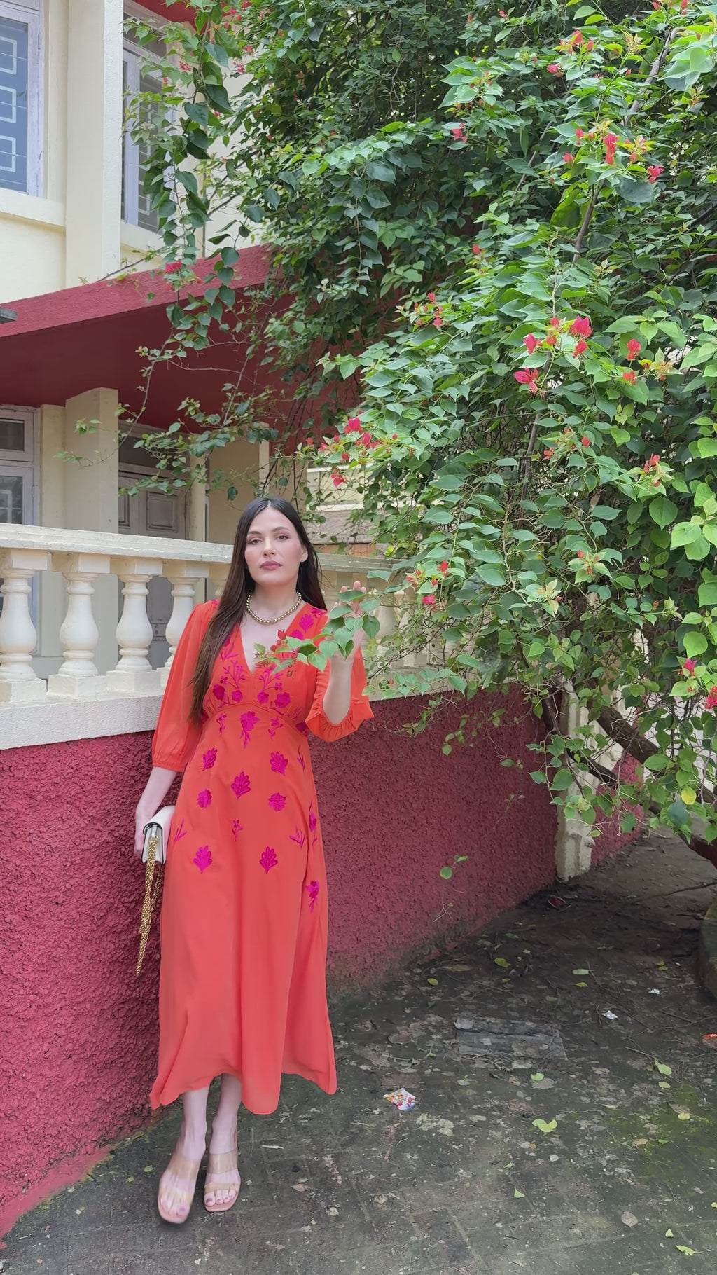 Coral Grace Midi Dress