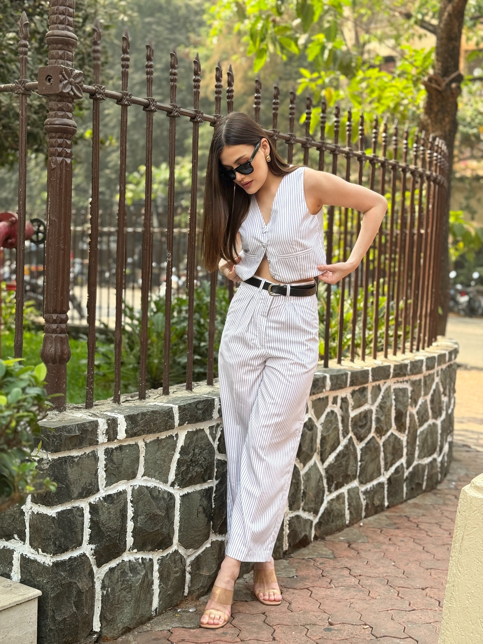 striped elegant straight trousers office style