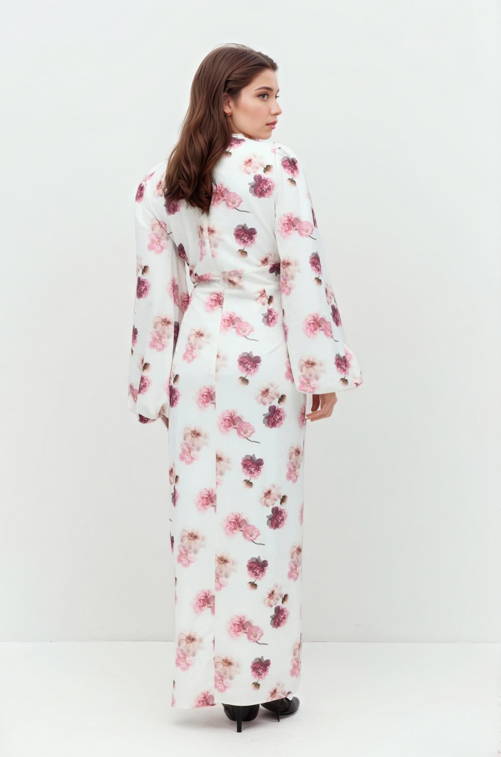white floral dress, european style, evening dress, holiday dress, maxi dress
