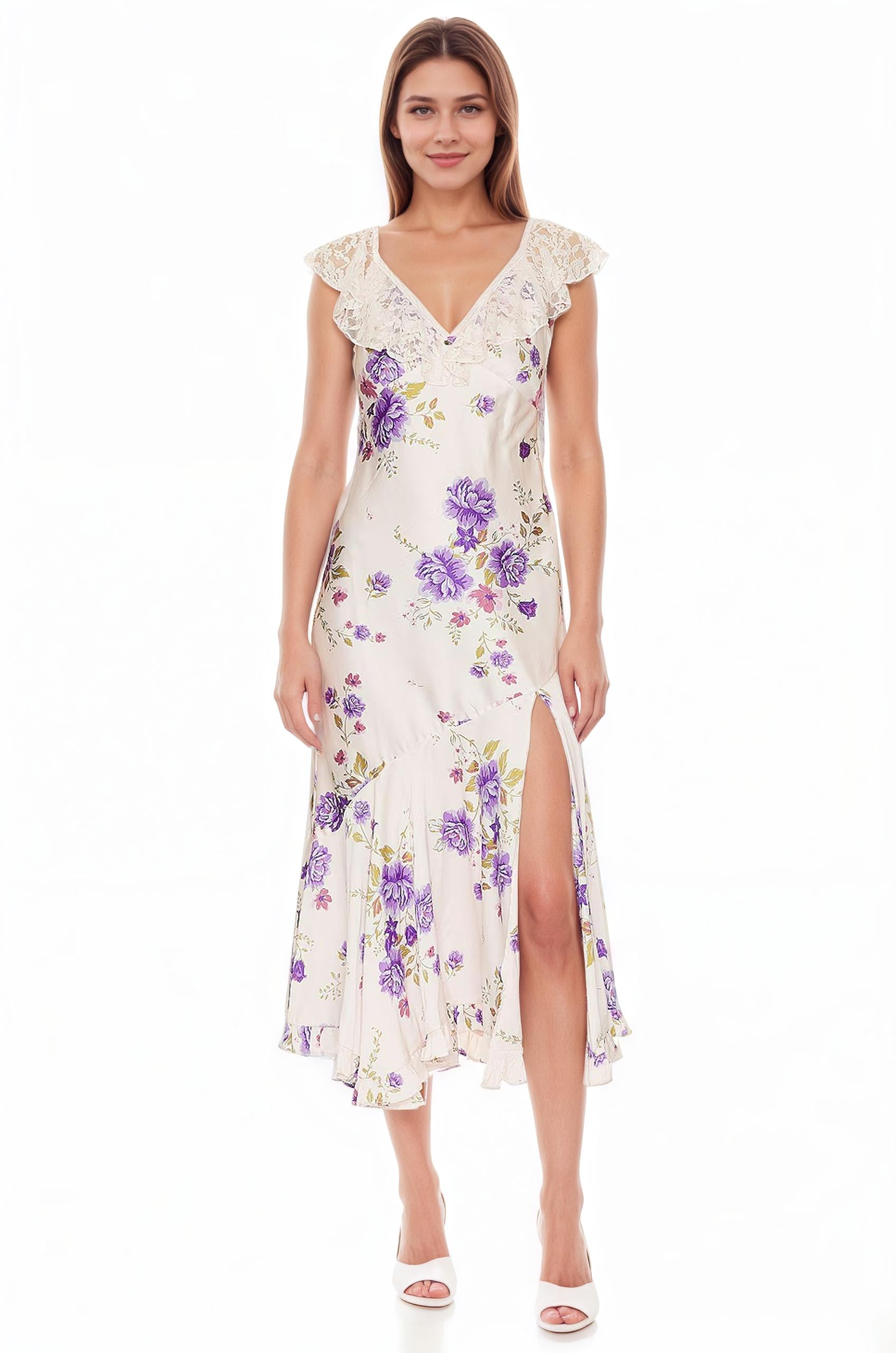white floral dress, purple dress, purple midi dress, date dress, party dress