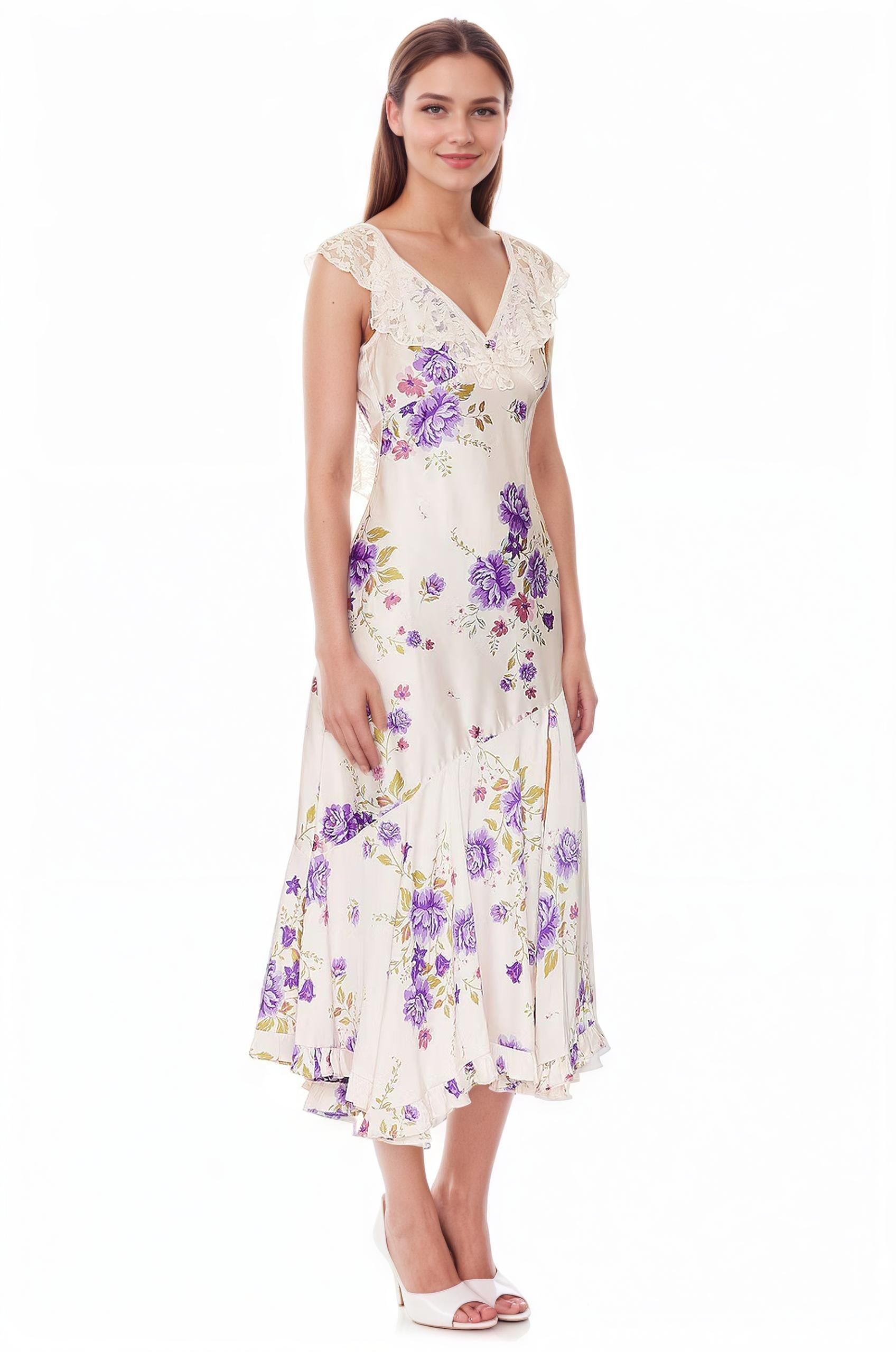 white floral dress, purple dress, purple midi dress, date dress, party dress, elegant, feminine