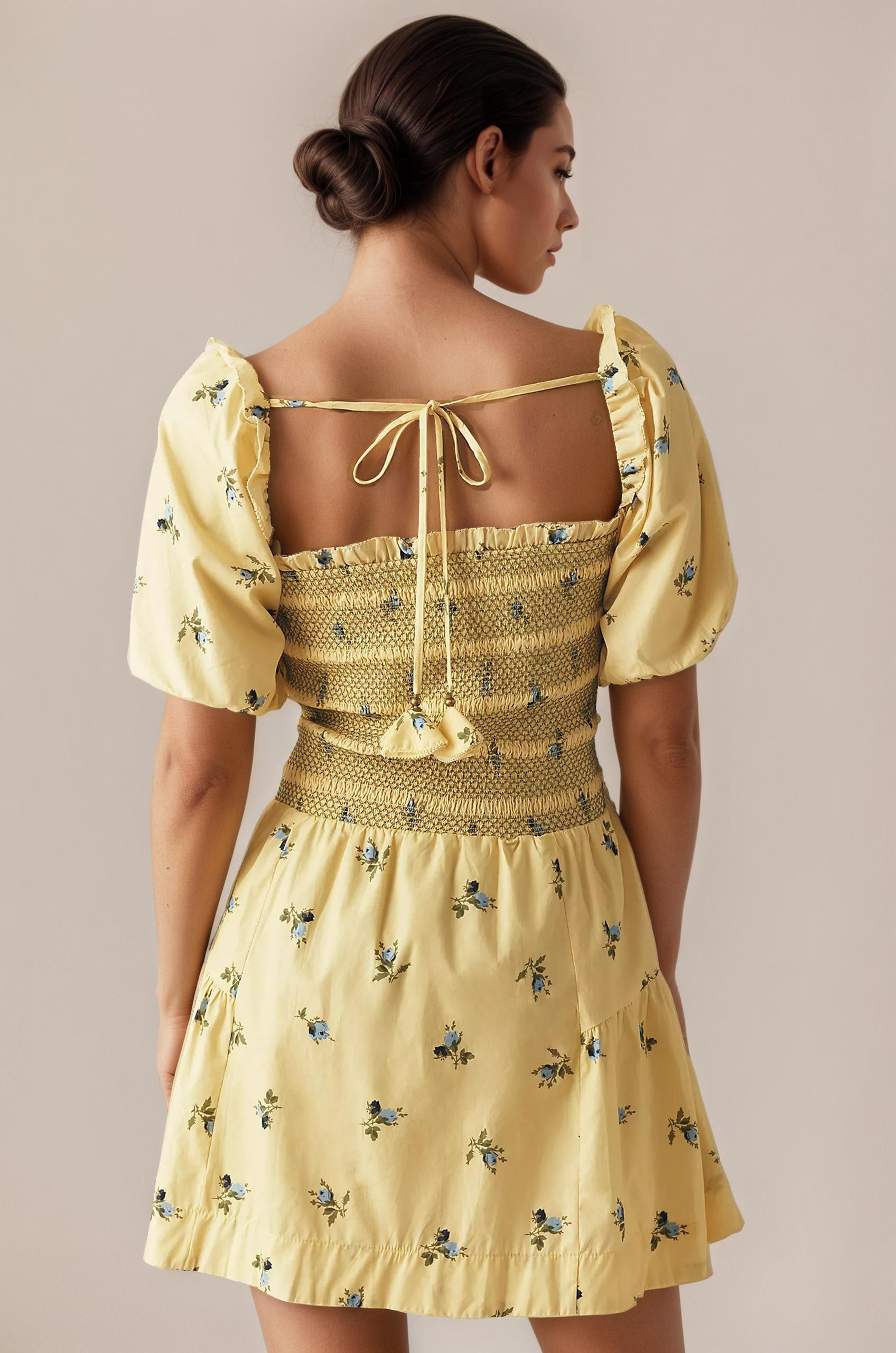 floral mini dress, puff sleeve dress, cute dress, western women wear