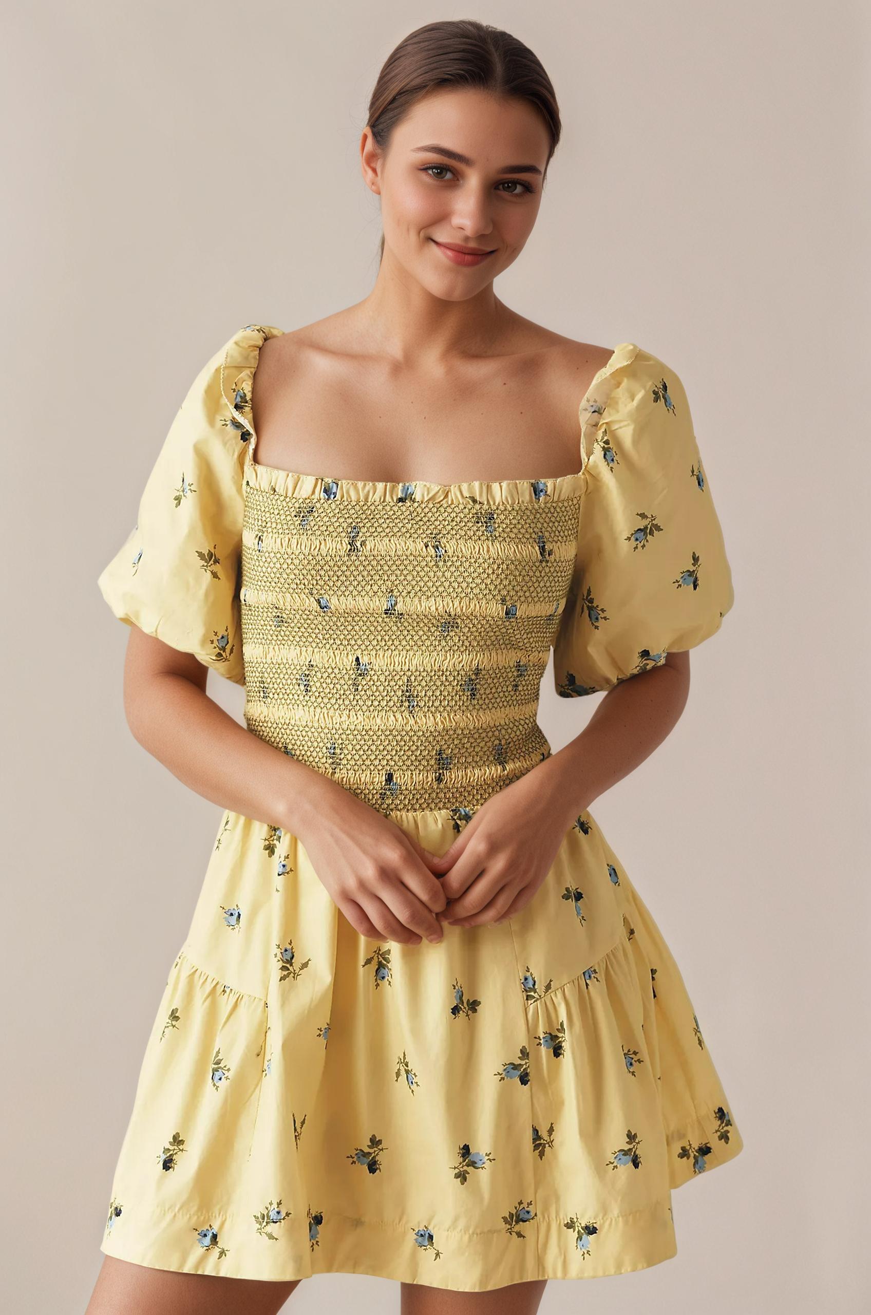 floral mini dress, puff sleeve dress, cute dress,  western dress
